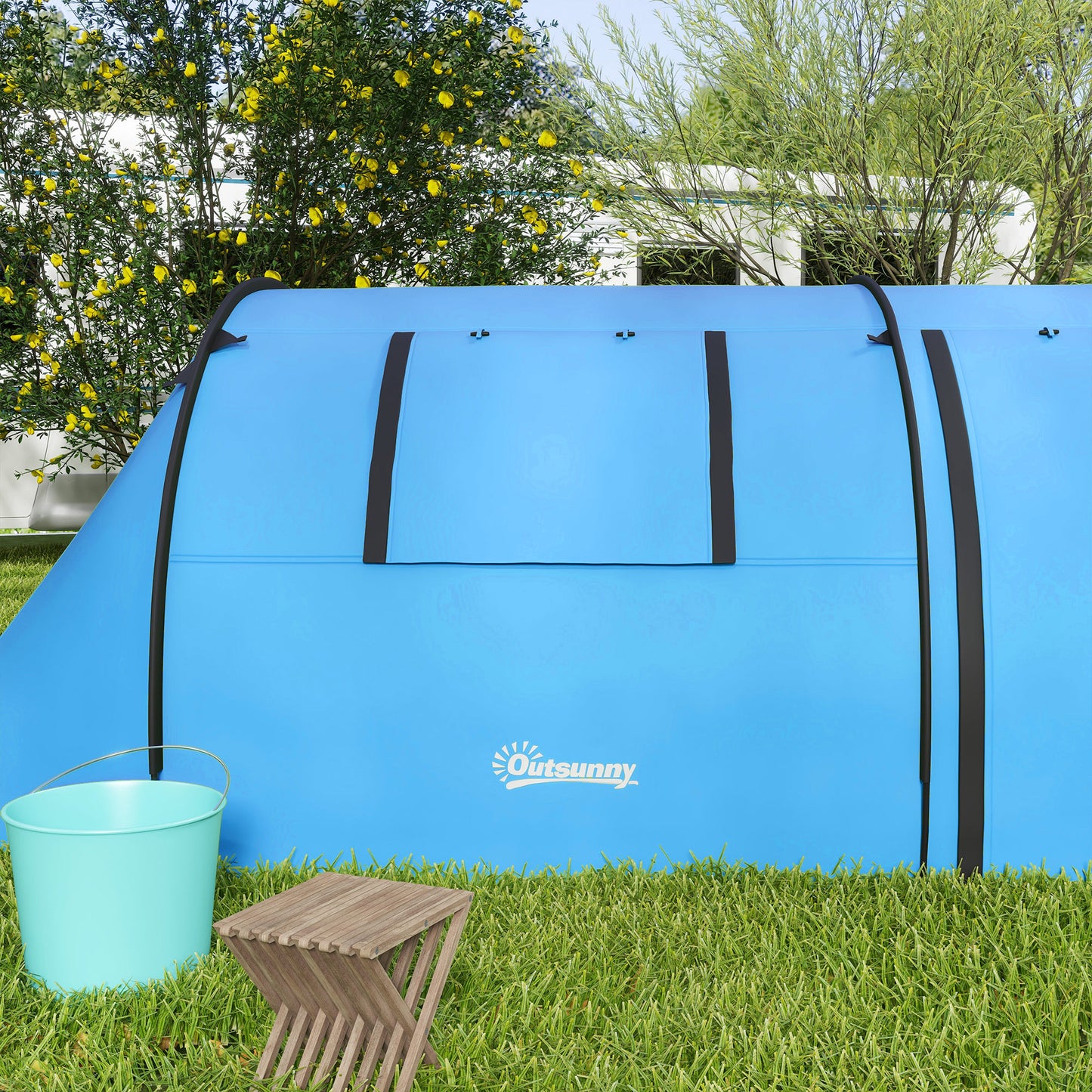 Outsunny Four Man Duo Room Tunnel Tent, with Accessories