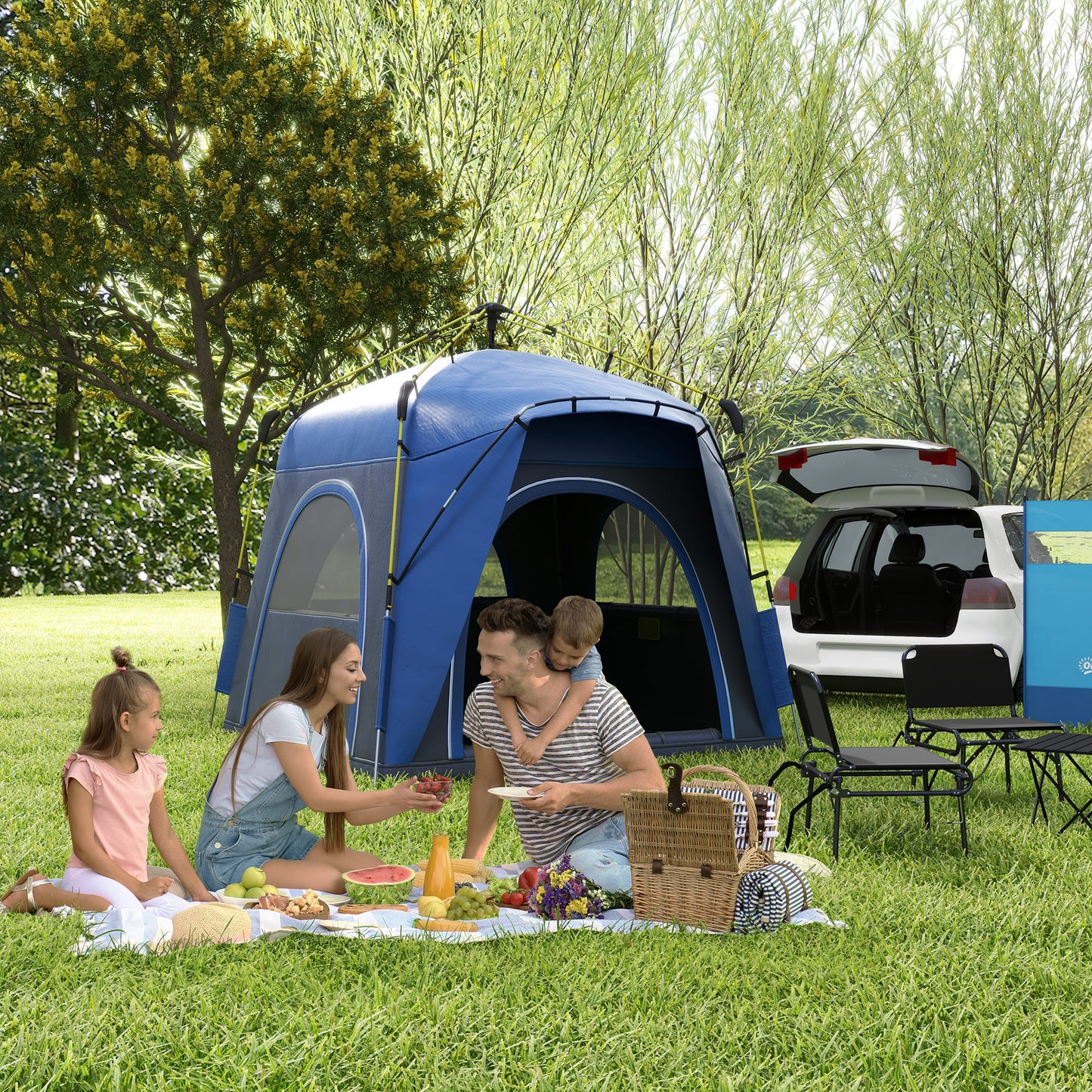 Outsunny 4 Person Automatic Camping Tent, Outdoor Pop Up Tent, Portable Backpacking Dome Shelter