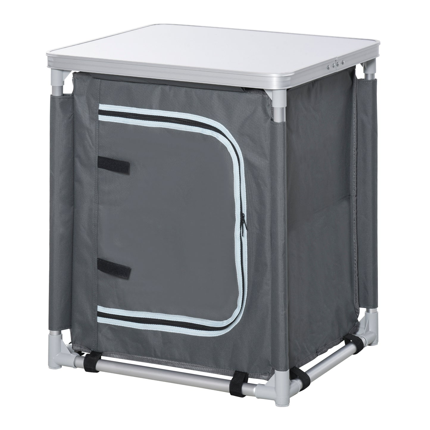 Outsunny 2-Shelf Camping Cupboard Camping Kitchen Station Cook Table Aluminum, Storage Organiser for BBQ Party Picnics Backyards with Carrying Bag