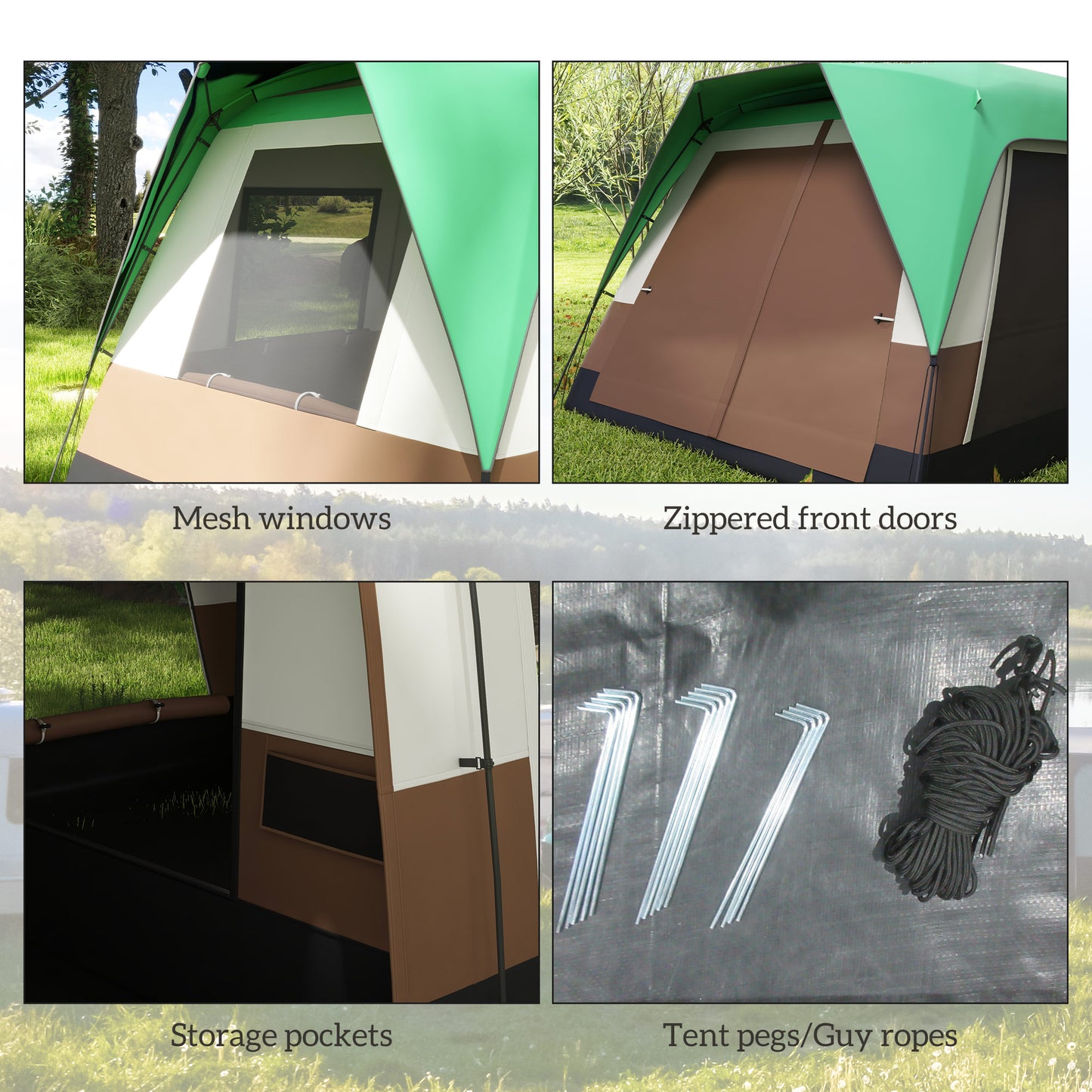Outsunny Six-Man Camping Tent, with Small Rainfly and Accessories