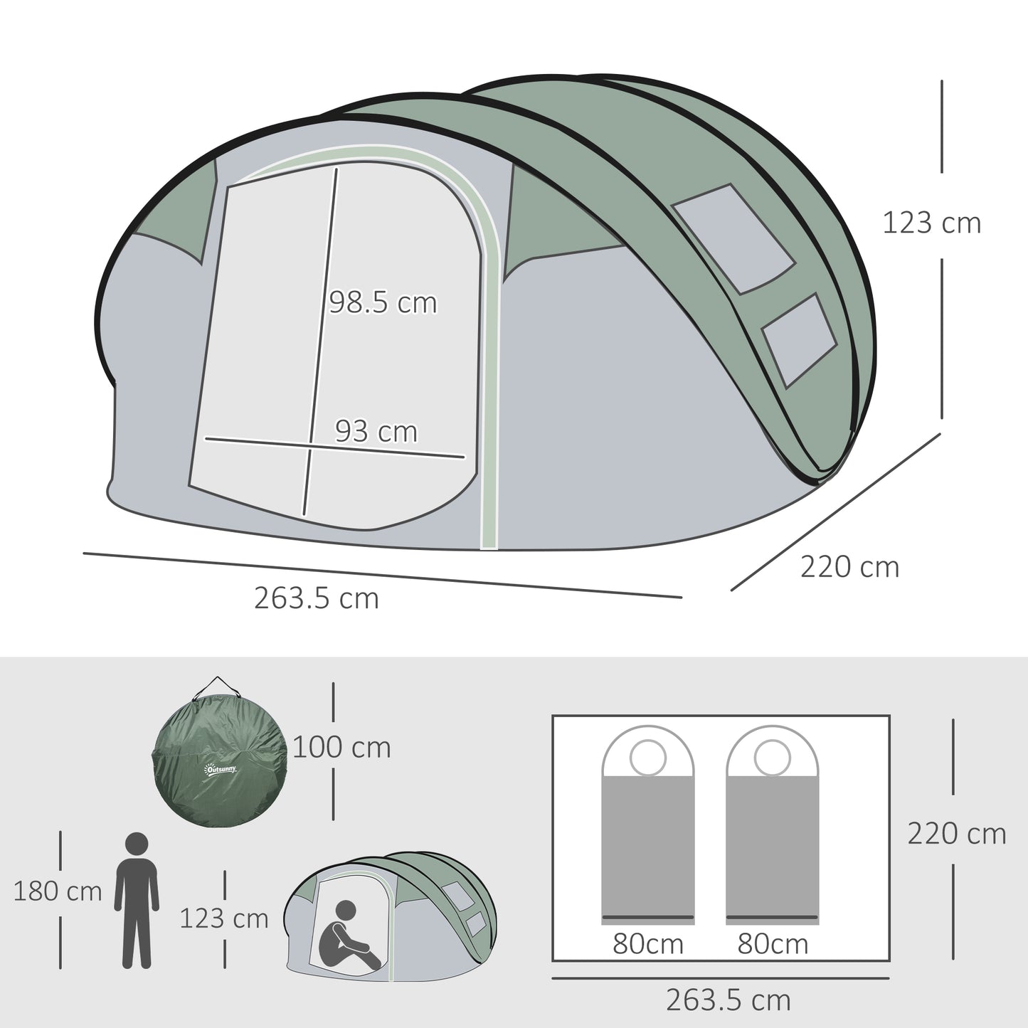 Outsunny 4-5 Person Pop-up Camping Tent Family Tent w/ 2 Mesh Windows & PVC Windows Portable Carry Bag for Outdoor Trip