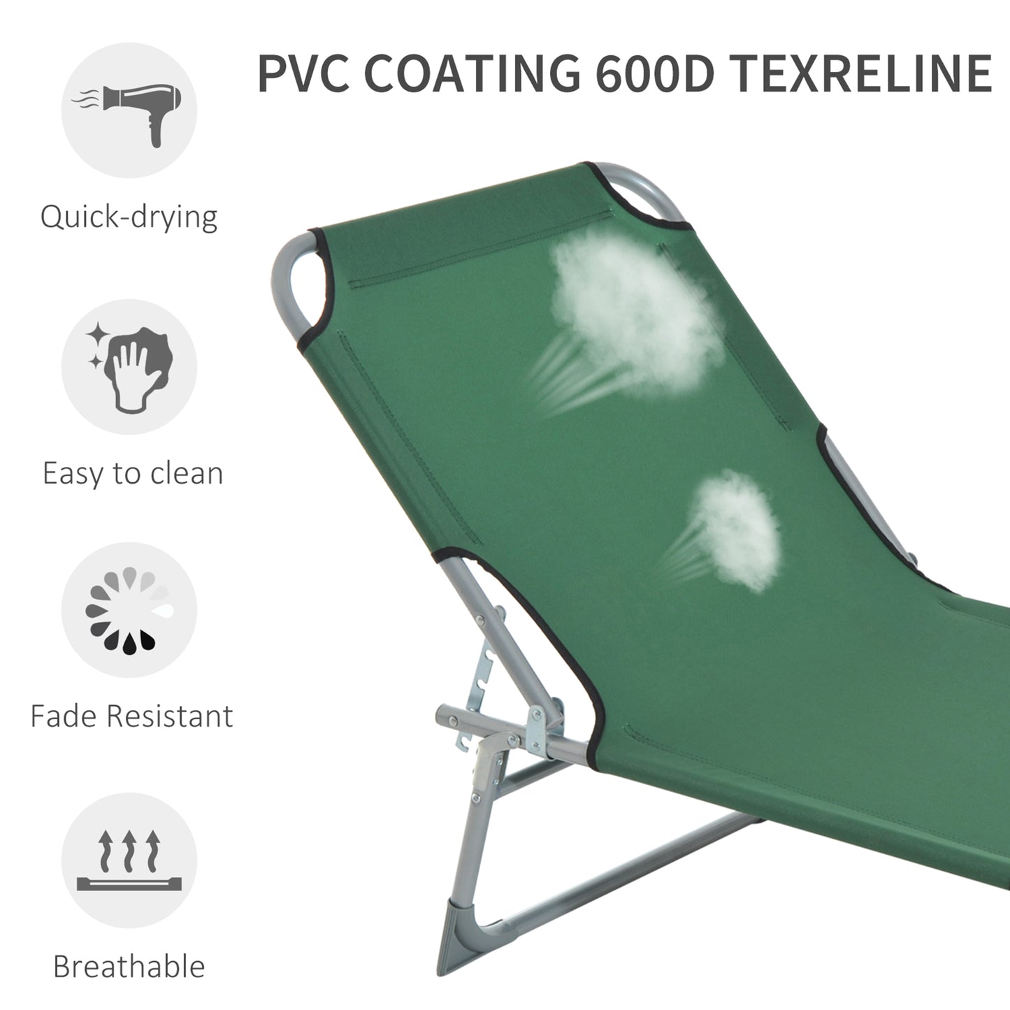 Outsunny Reclining Sun Lounger Chair Folding Camping Bed with 4-Position Adjustable Backrest, for Travel Indoor Outdoor Office Fishing