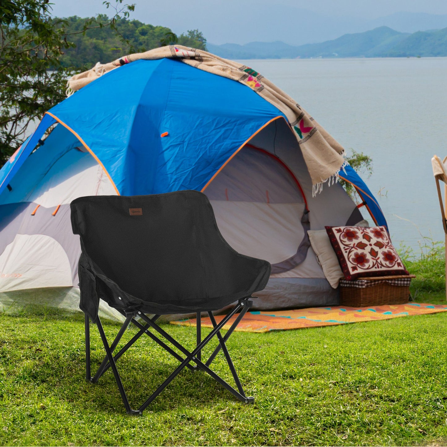 Outsunny Camping Chair, Lightweight Folding Chair with Carrying Bag and Storage Pocket, Perfect for Festivals, Fishing, Beach and Hiking