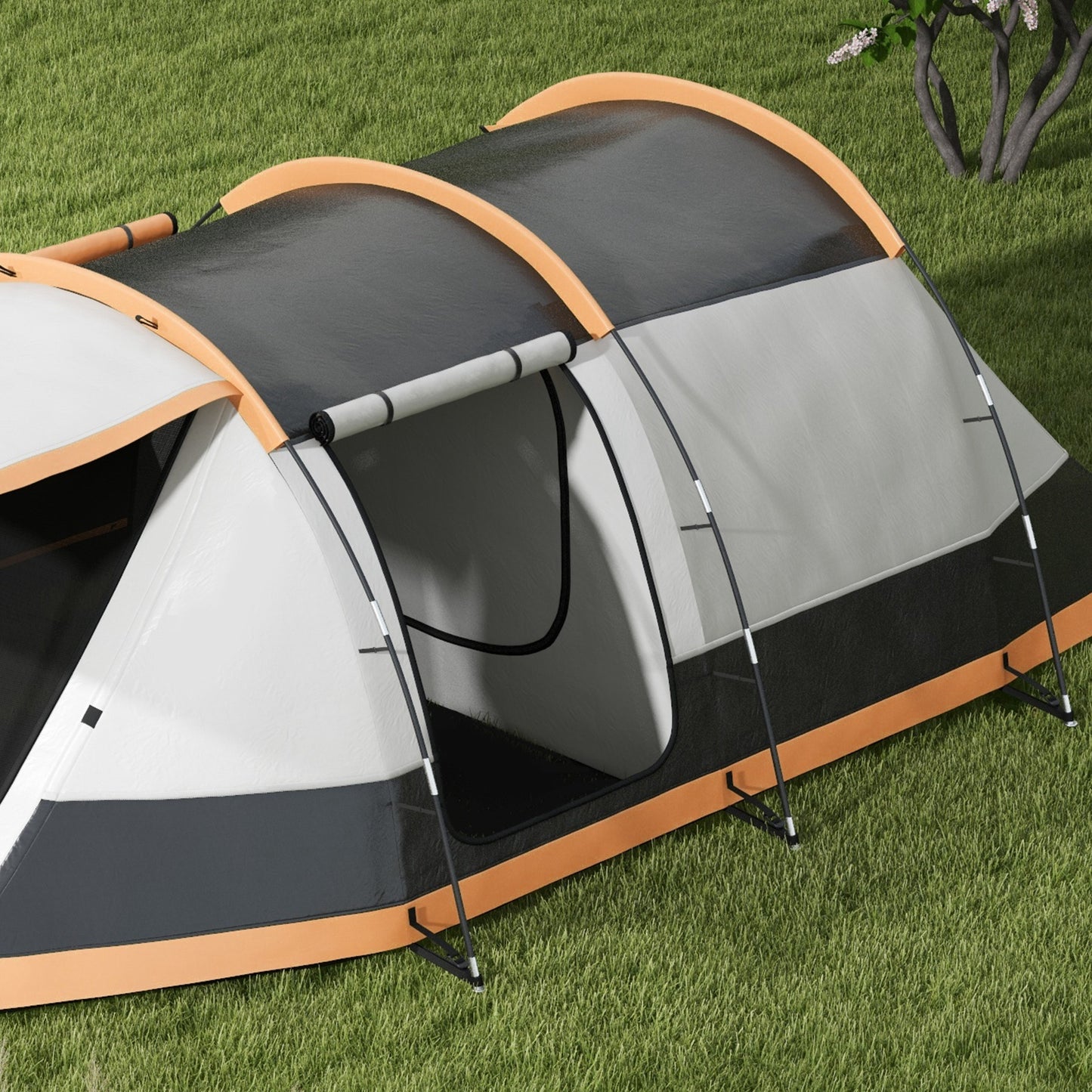 Outsunny Three-Man Camping Tent, with Two Rooms and Porch