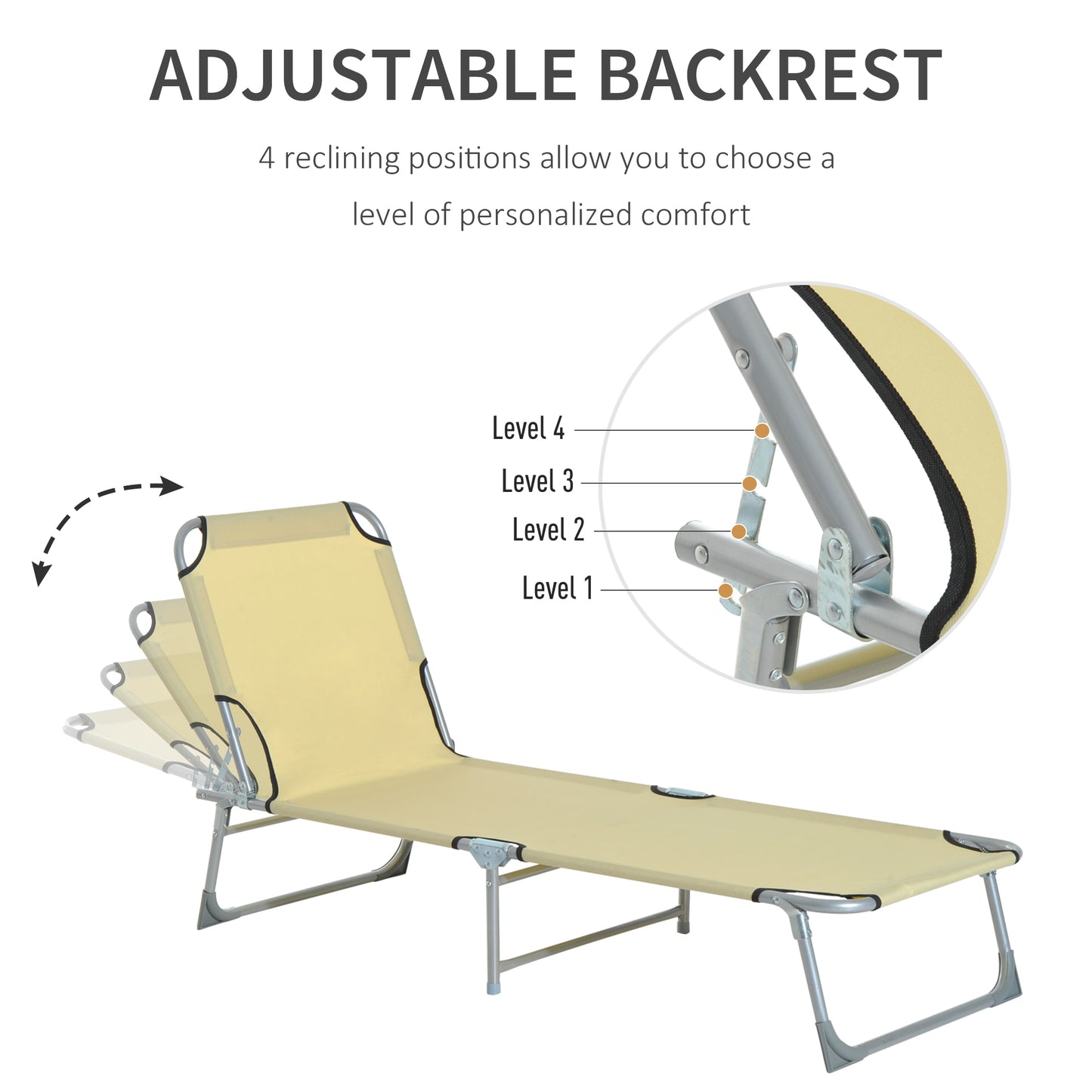 Outsunny Reclining Sun Lounger Chair Folding Camping Bed with 4-Position Adjustable Backrest, for Travel Indoor Outdoor Office Fishing
