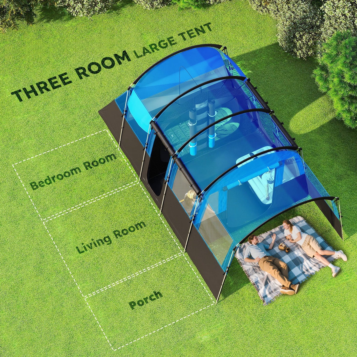 Outsunny 8-Person Camping Tent, Waterproof Family Tent, Tunnel Design, 4 Large Windows, Sleeping Cabins 3000mm Water Column