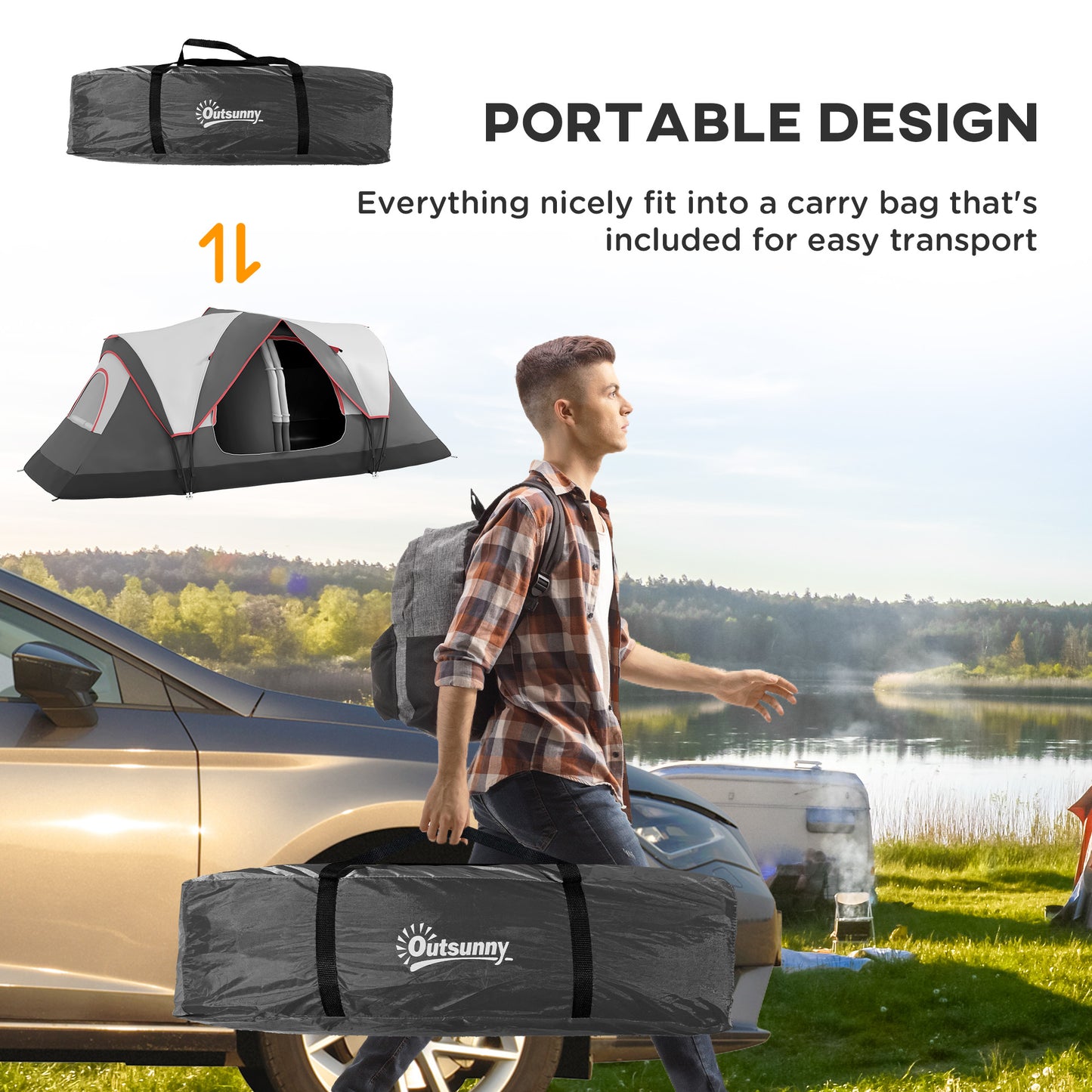 Outsunny Camping Tent for 6-8 Man with 2000mm Waterproof Rainfly and Carry Bag for Fishing Hiking Festival