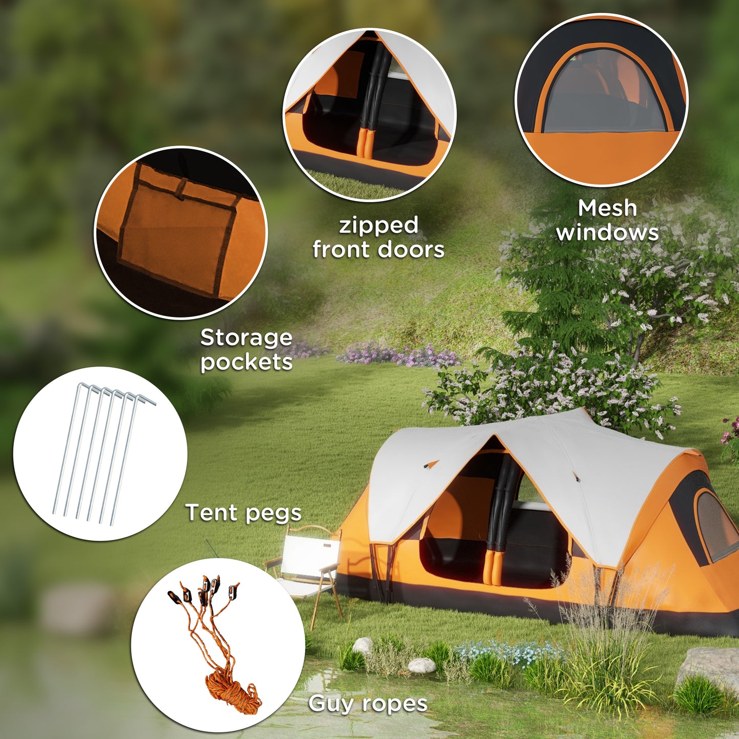Outsunny Six-Man Tent, with Two Rooms, Small Rainfly and Accessories