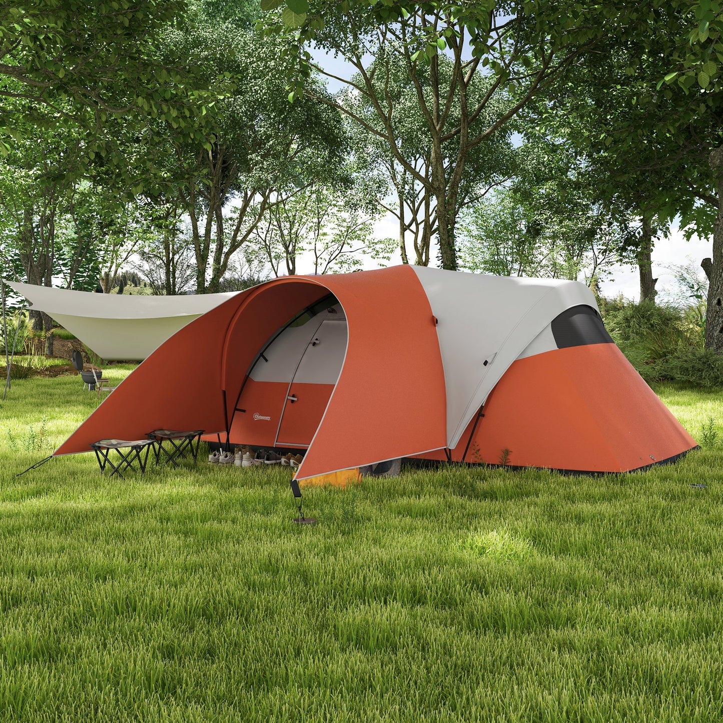Outsunny 3000mm Waterproof Camping Tent for 5-6 Man, Family Tent with Porch and Sewn in Groundsheet, Portable with Bag