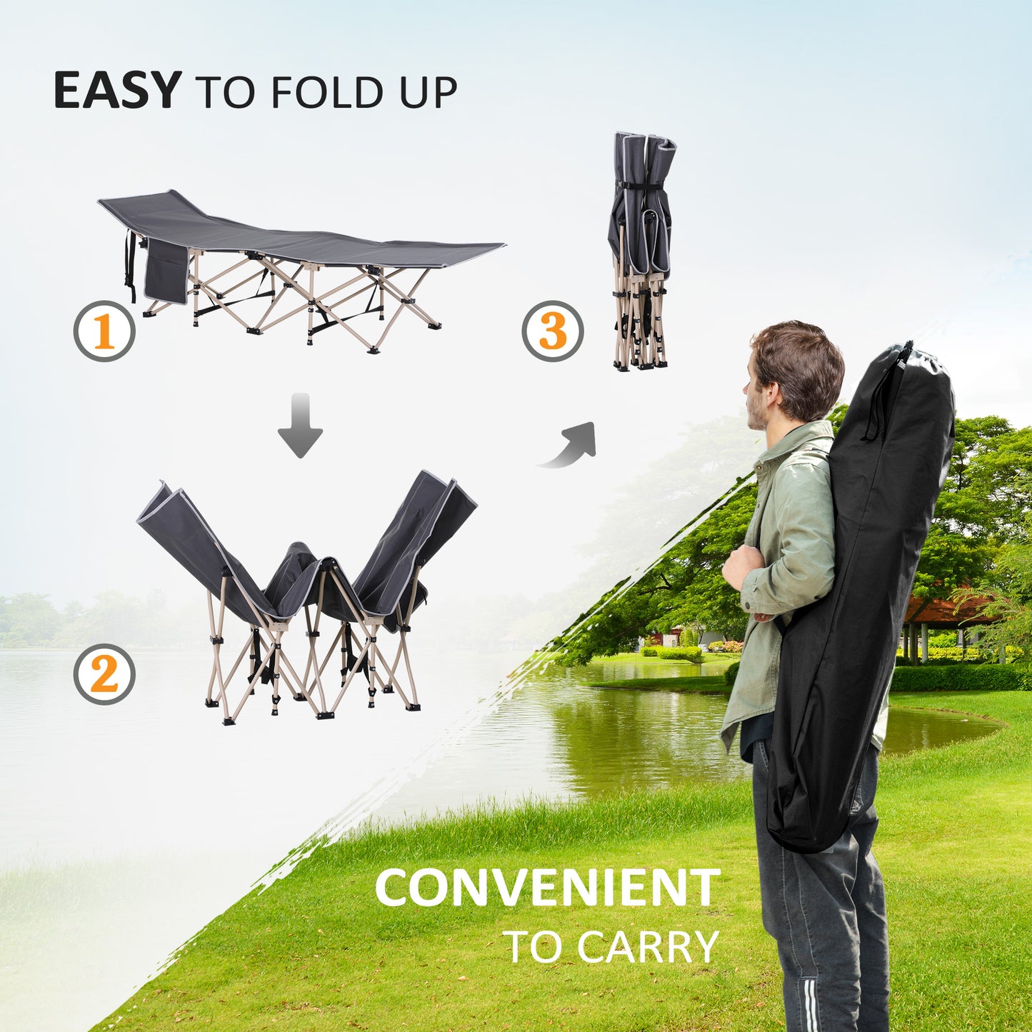 Outsunny Single Steel Frame Portable Camping Cot, with Carry Bag
