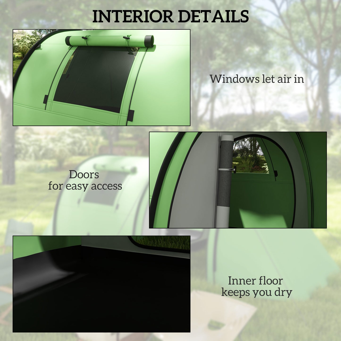 Outsunny Four Man Duo Room Tunnel Tent, with Accessories