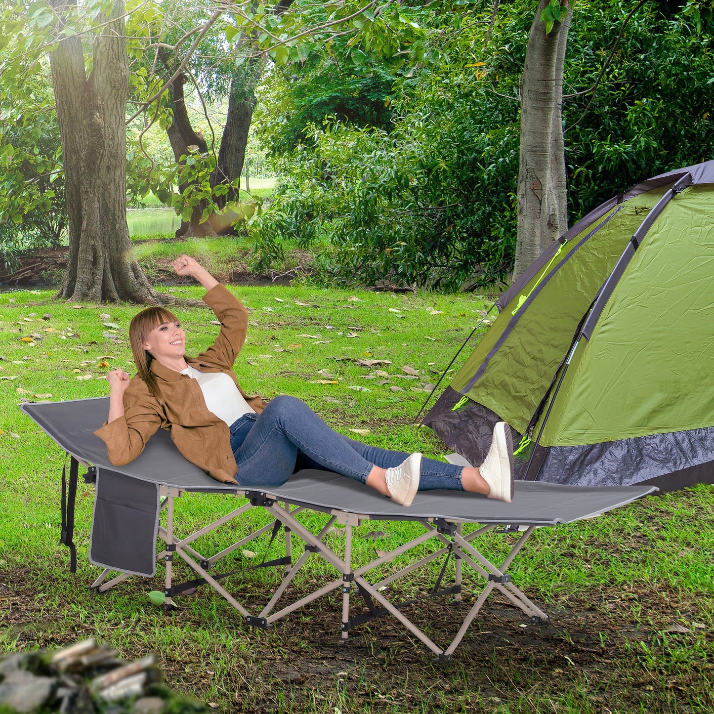 Outsunny Single Steel Frame Portable Camping Cot, with Carry Bag