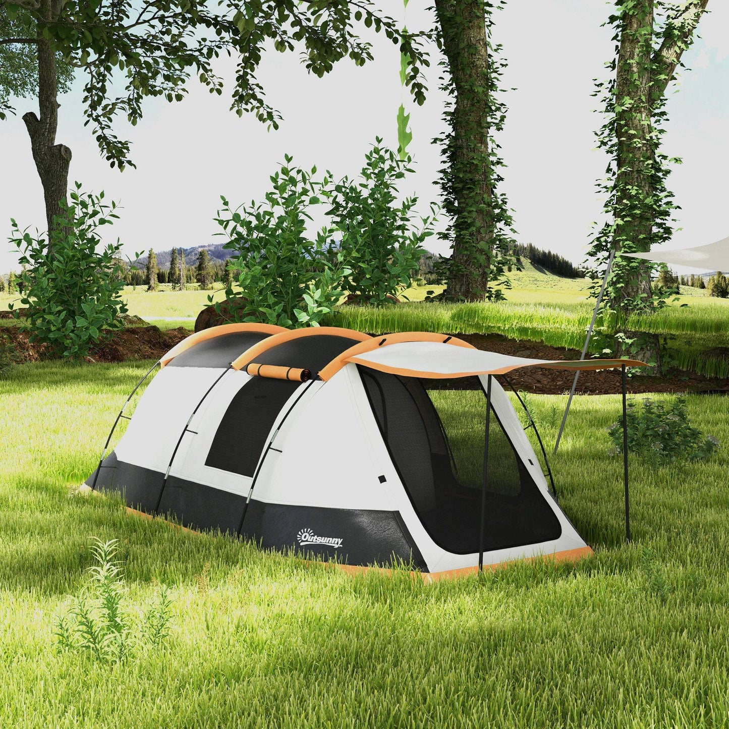Outsunny Three-Man Camping Tent, with Two Rooms and Porch