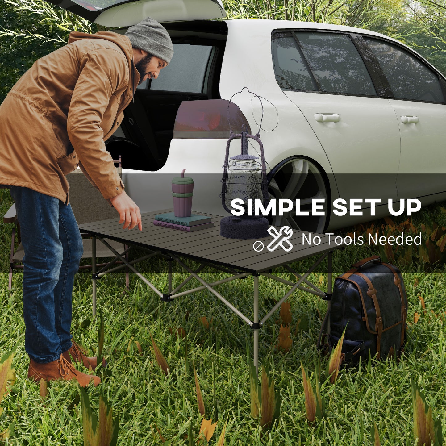 Outsunny Two-Seater Portable Aluminium Table, with Roll-Up Tabletop and Bag