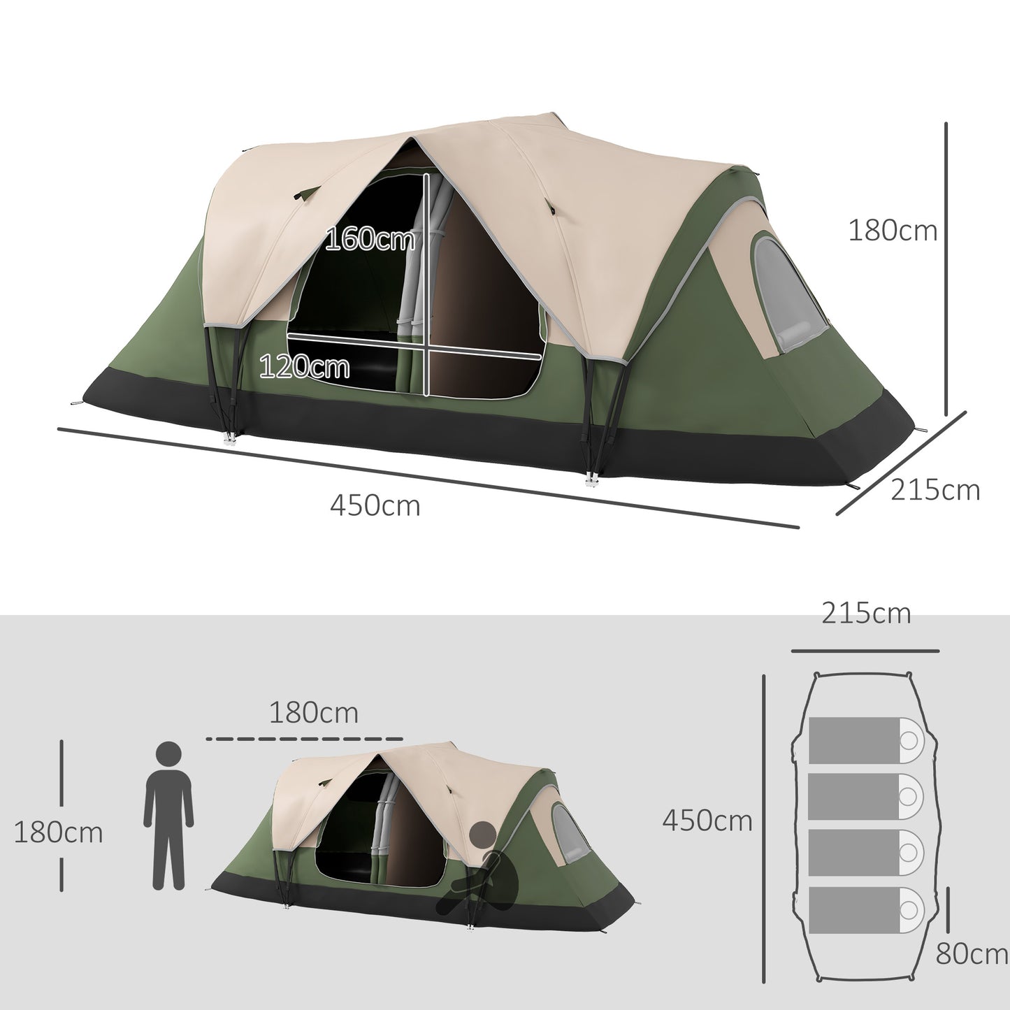 Outsunny Camping Tent for 6-8 Man with 2000mm Waterproof Rainfly and Carry Bag for Fishing Hiking Festival