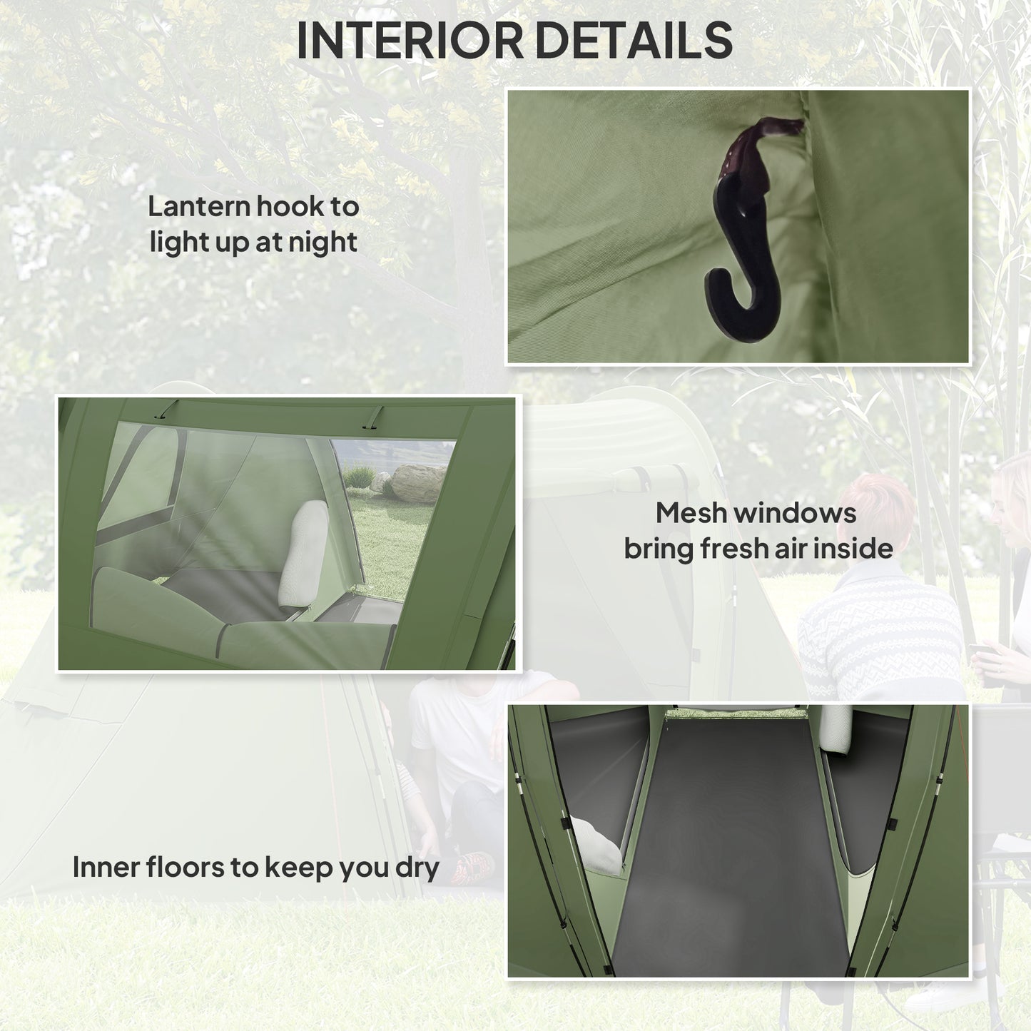 Outsunny 3 Man Camping Tent with Living Area and 2 Bedrooms, 3000mm Waterproof Family Tent with Sewn-in Groundsheet, Portable with Bag for Hiking, Festival, Backpacking