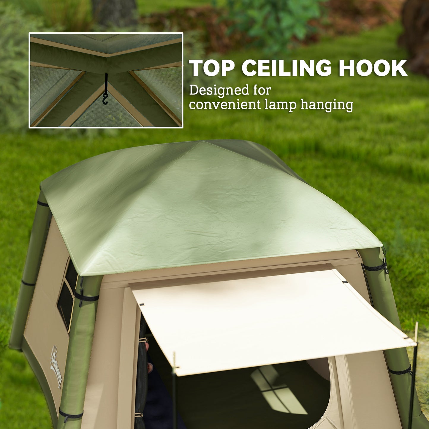 Outsunny Inflatable Camping Tent w/ Hand Pump, Easy Setup 1/2 Person Blow Up Tent Waterproof 190T Taffeta w/ Mesh Windows, Doors and Carry Bag