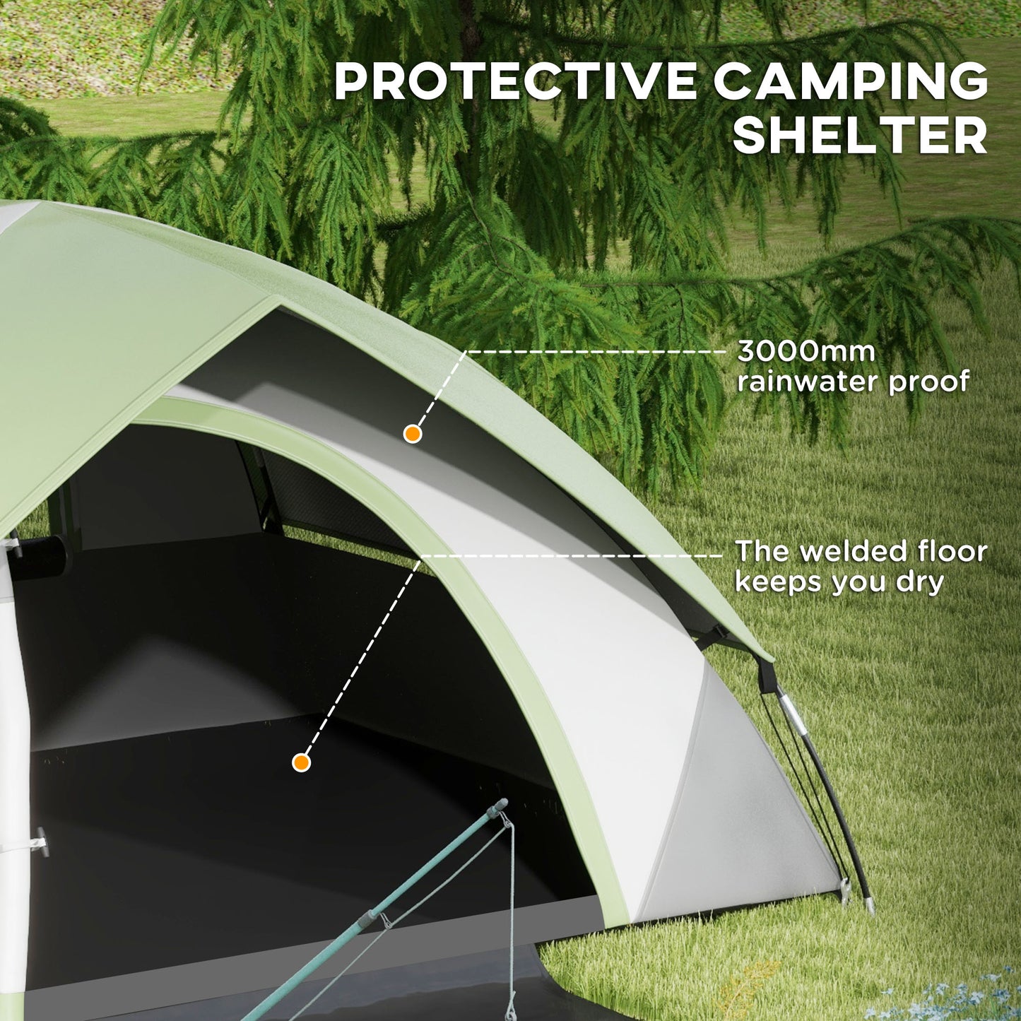 Outsunny Two Man Single Room Dome Tent, with Accessories