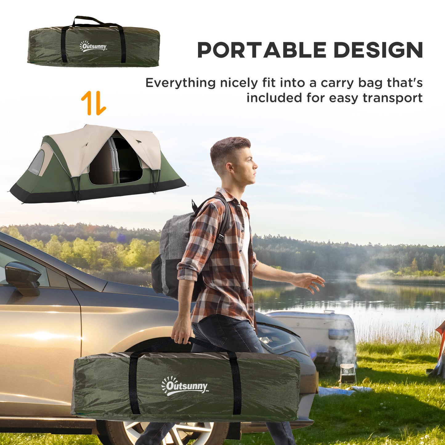 Outsunny Camping Tent for 6-8 Man with 2000mm Waterproof Rainfly and Carry Bag for Fishing Hiking Festival