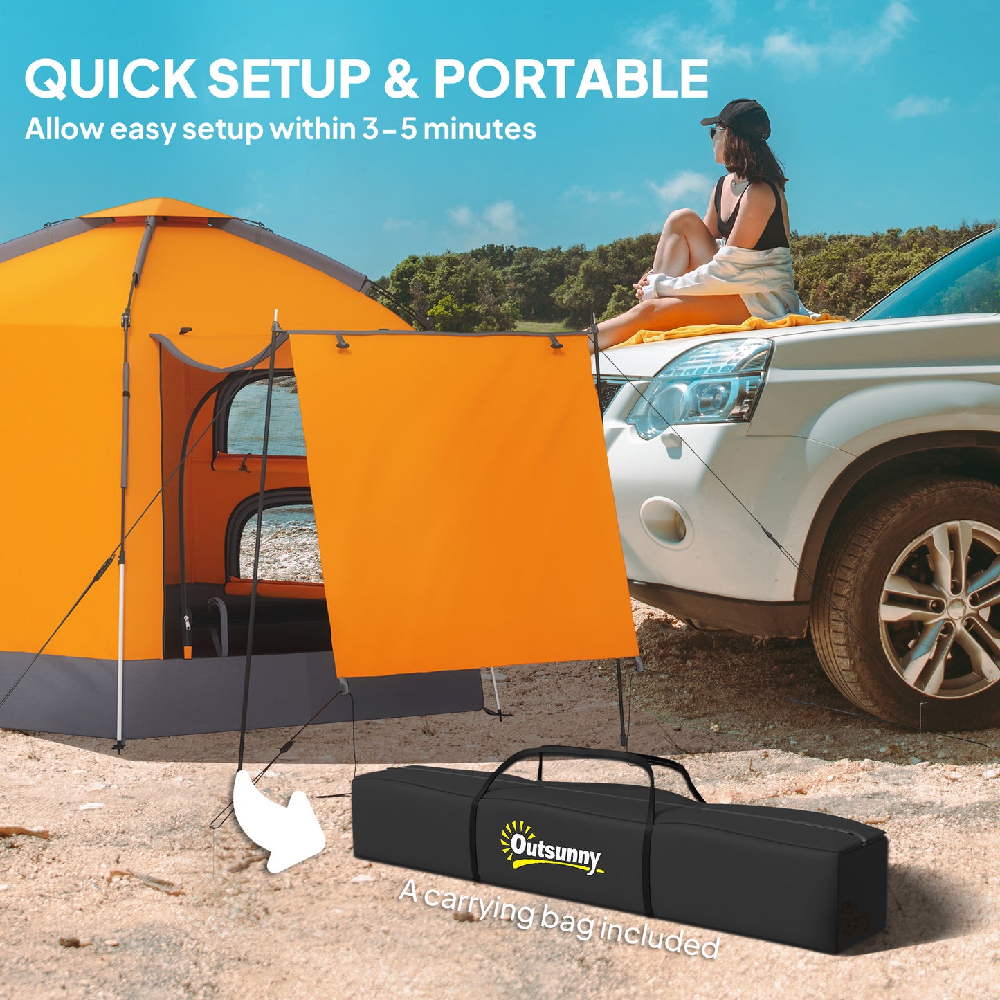 Outsunny Automatic Pop Up Camping Tent, Instant Setup 2-4 Man Tent with Mesh Windows, Waterproof & UV30+, Portable with Carry Bag for Fishing, Hiking, Backpacking