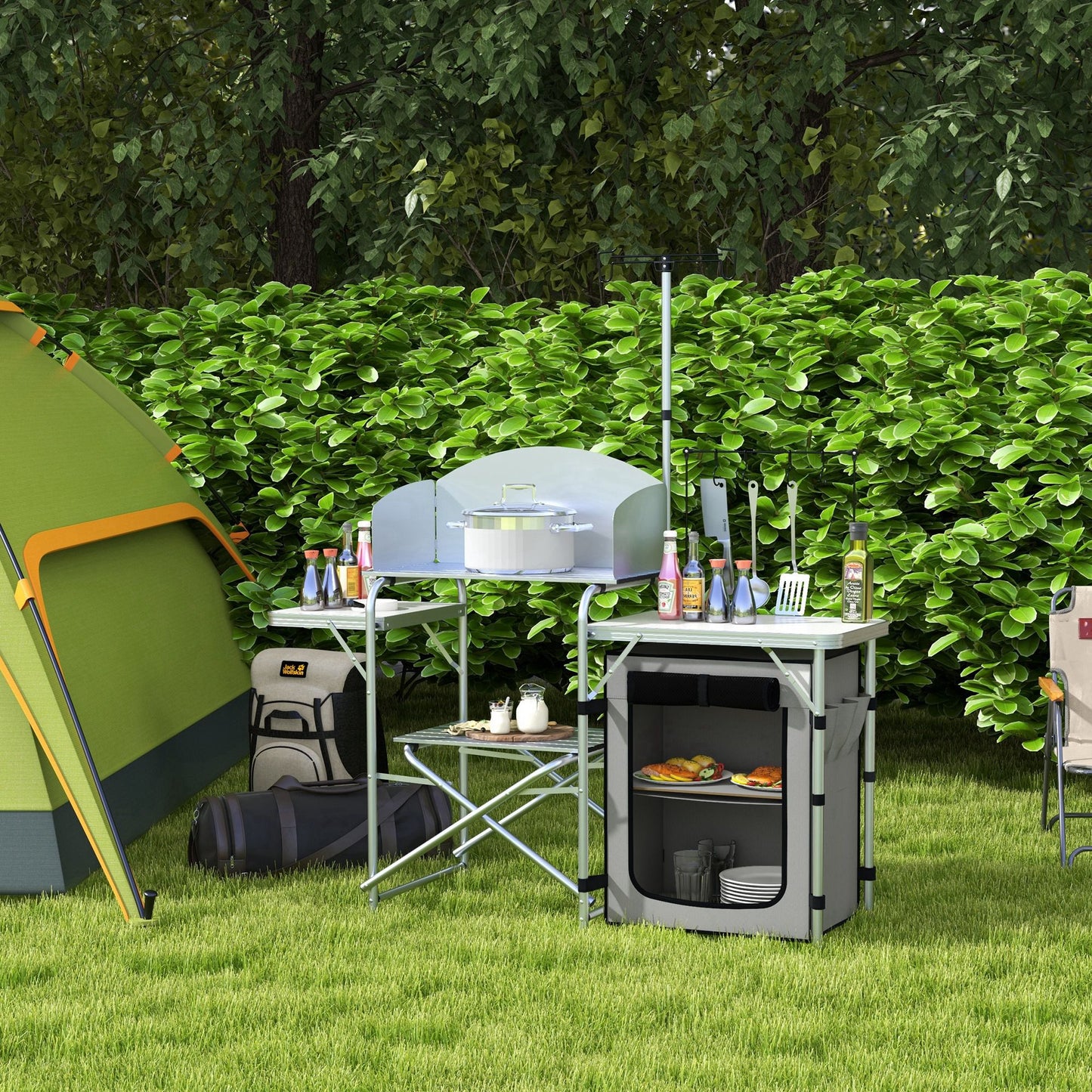 Outsunny Multi-Feature Folding Camping Kitchen, with Wind Shield