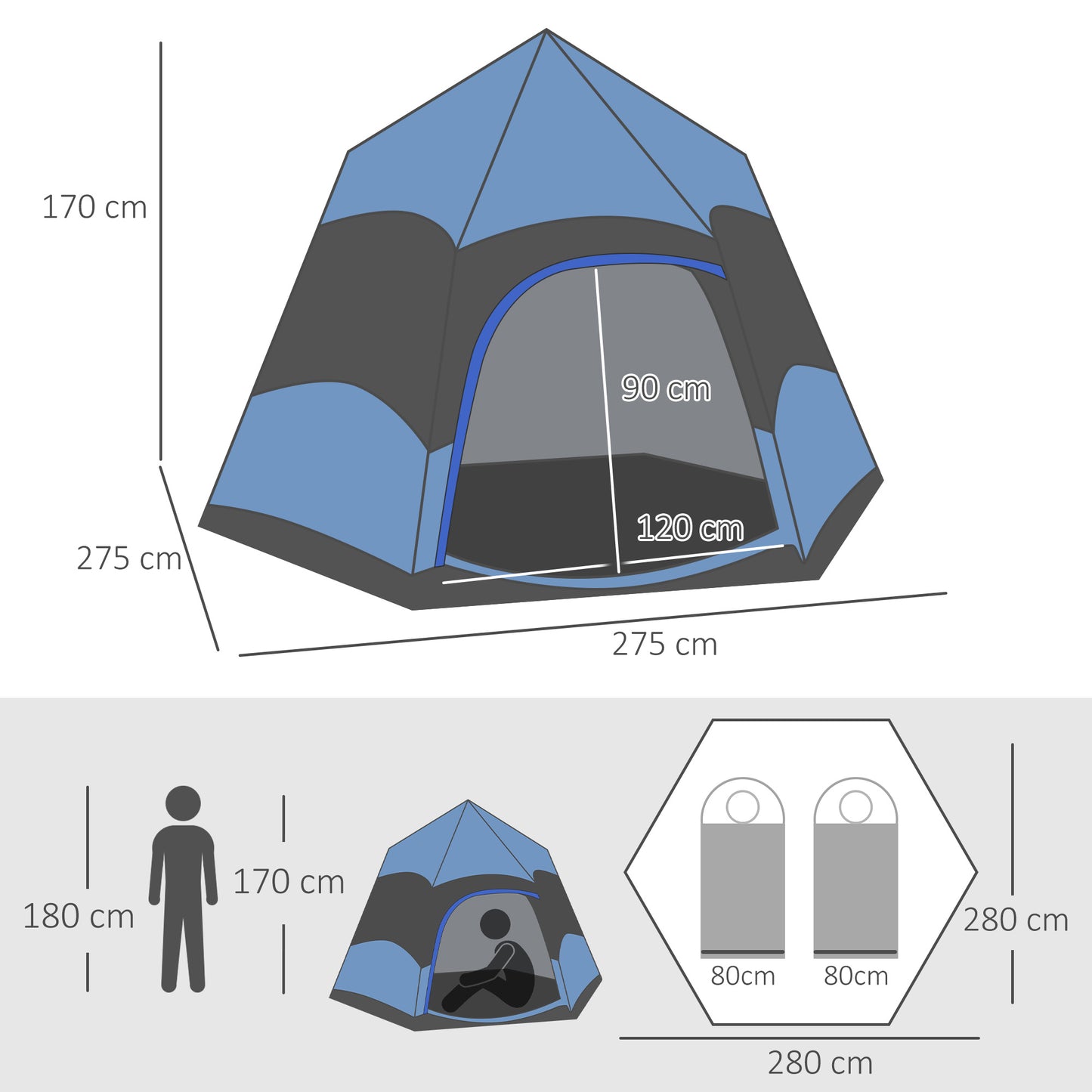 Outsunny Six Man Hexagon Camping Tent with Hang Hook and Carry Bag