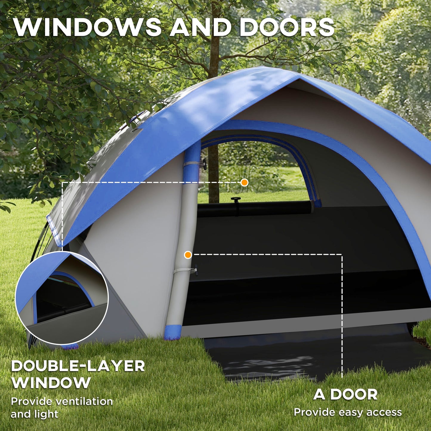 Outsunny Two Man Single Room Dome Tent, with Accessories