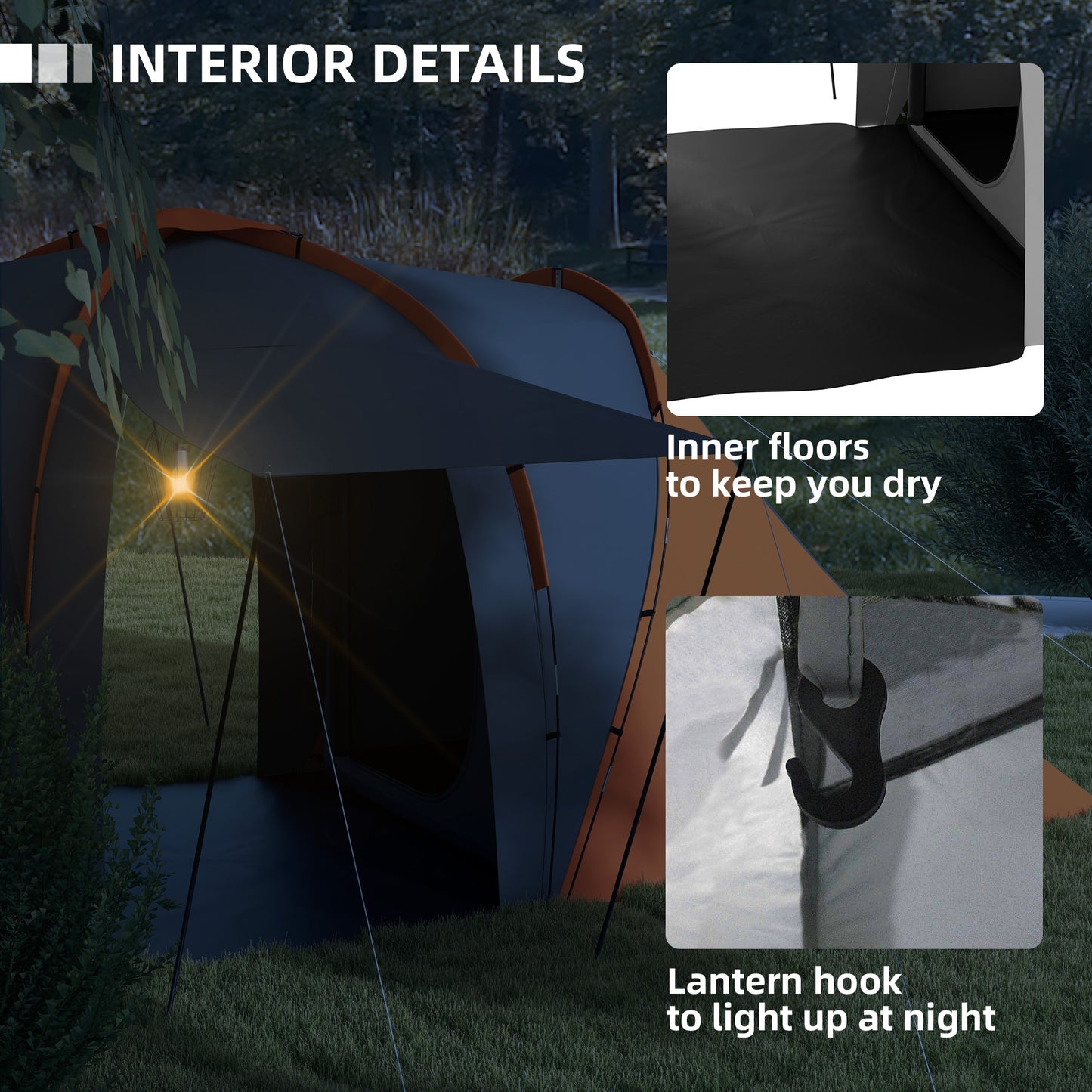 Outsunny Large Camping Tent Tunnel Tent with 2 Bedroom and Living Area, 2000mm Waterproof, Portable with Bag for 4-6 Man