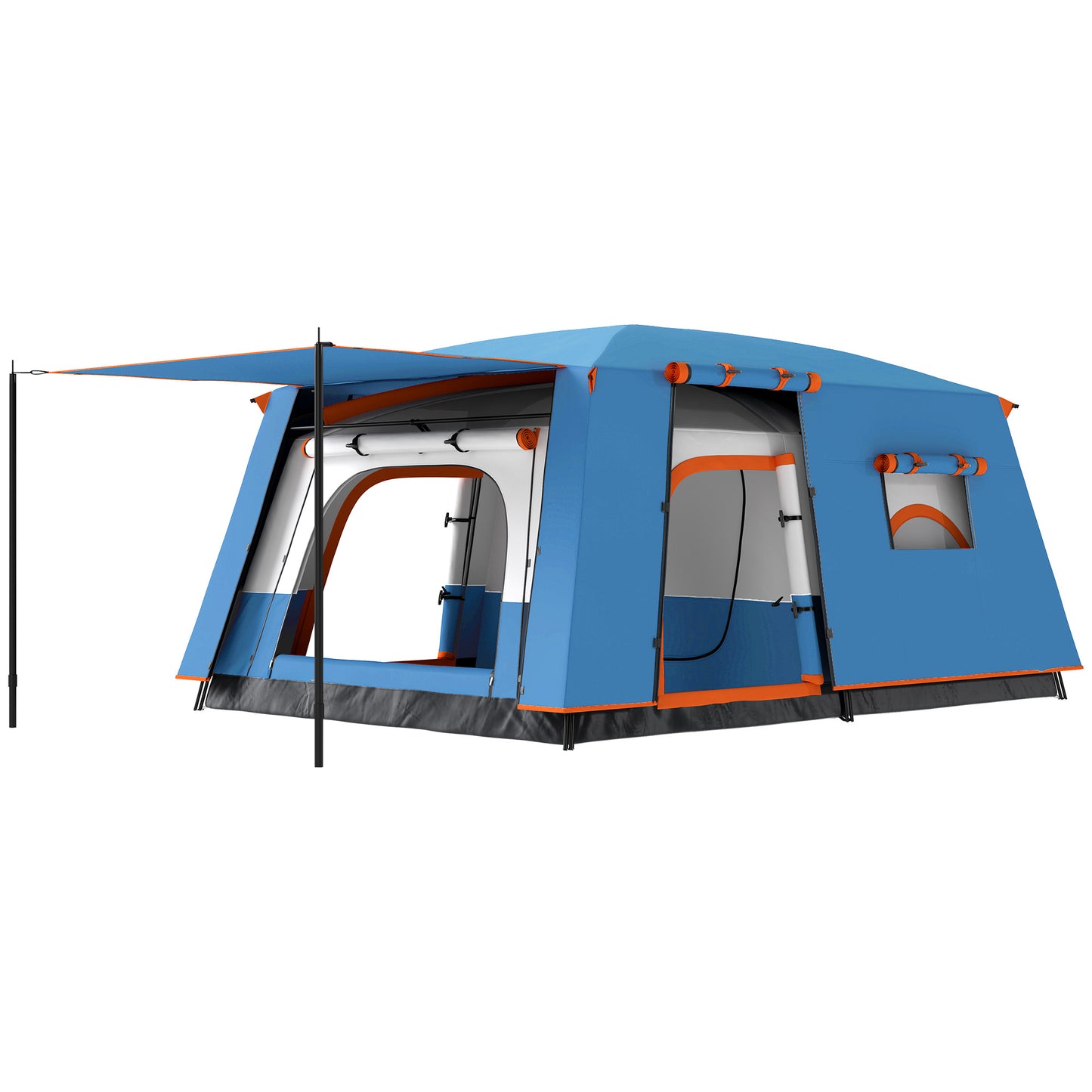 Outsunny 4-6 Man Camping Tent, Double Layer Tunnel Tent with Porch, Living Area and 2 Bedrooms, Sewn in Groundsheet, 3000mm Waterproof and UPF 30+, Portable with Bag, Blue