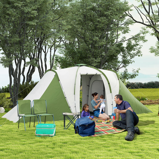 Outsunny Large Camping Tent Tunnel Tent with 2 Bedroom and Living Area, 2000mm Waterproof, Portable with Bag for 4-6 Man