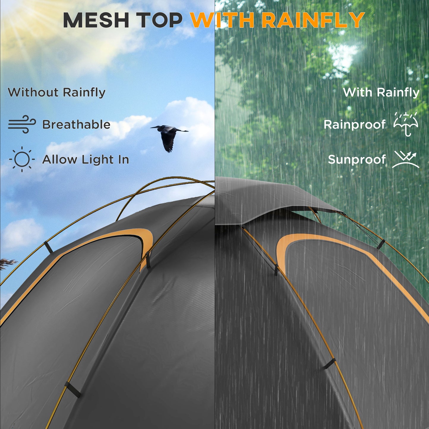 Outsunny Aluminium Frame Camping Tent Dome Tent with Removable Rainfly, 2000mm Waterproof, for 1-2 Man