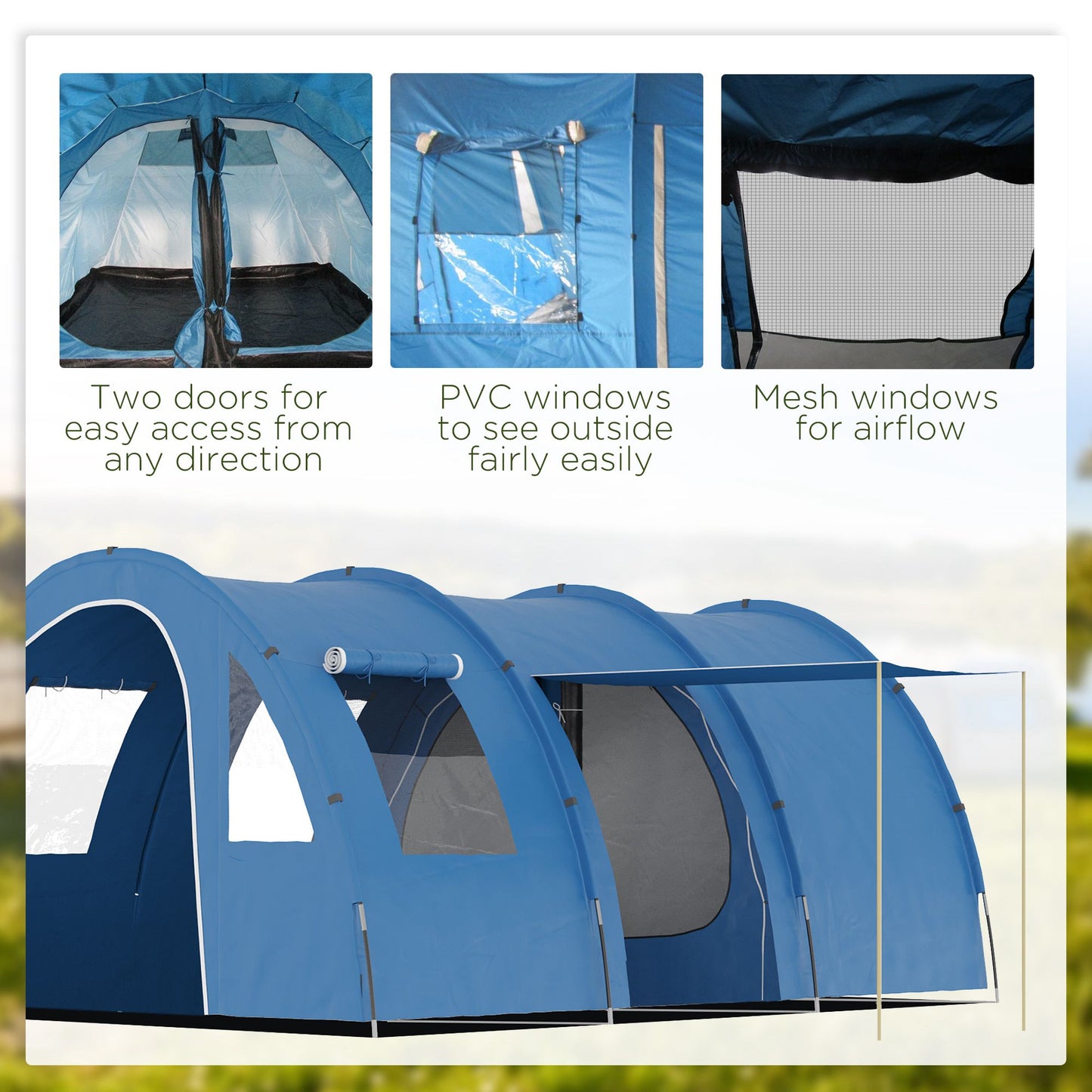 Outsunny 5-6 Man Camping Tent with 2 Room, Floor and Carry Bag