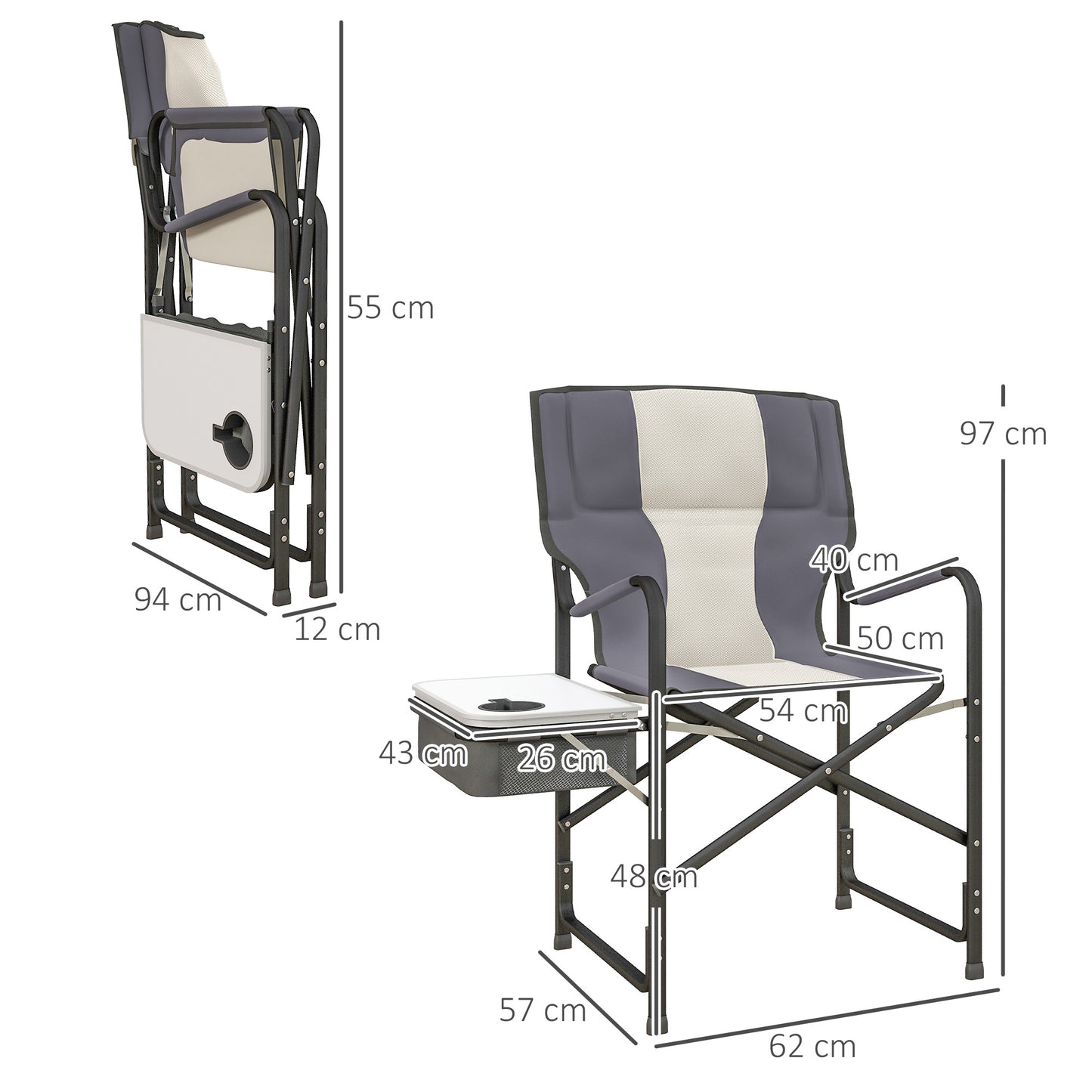 Outsunny Folding Aluminium Camping Chair, with Cooler Bag Table
