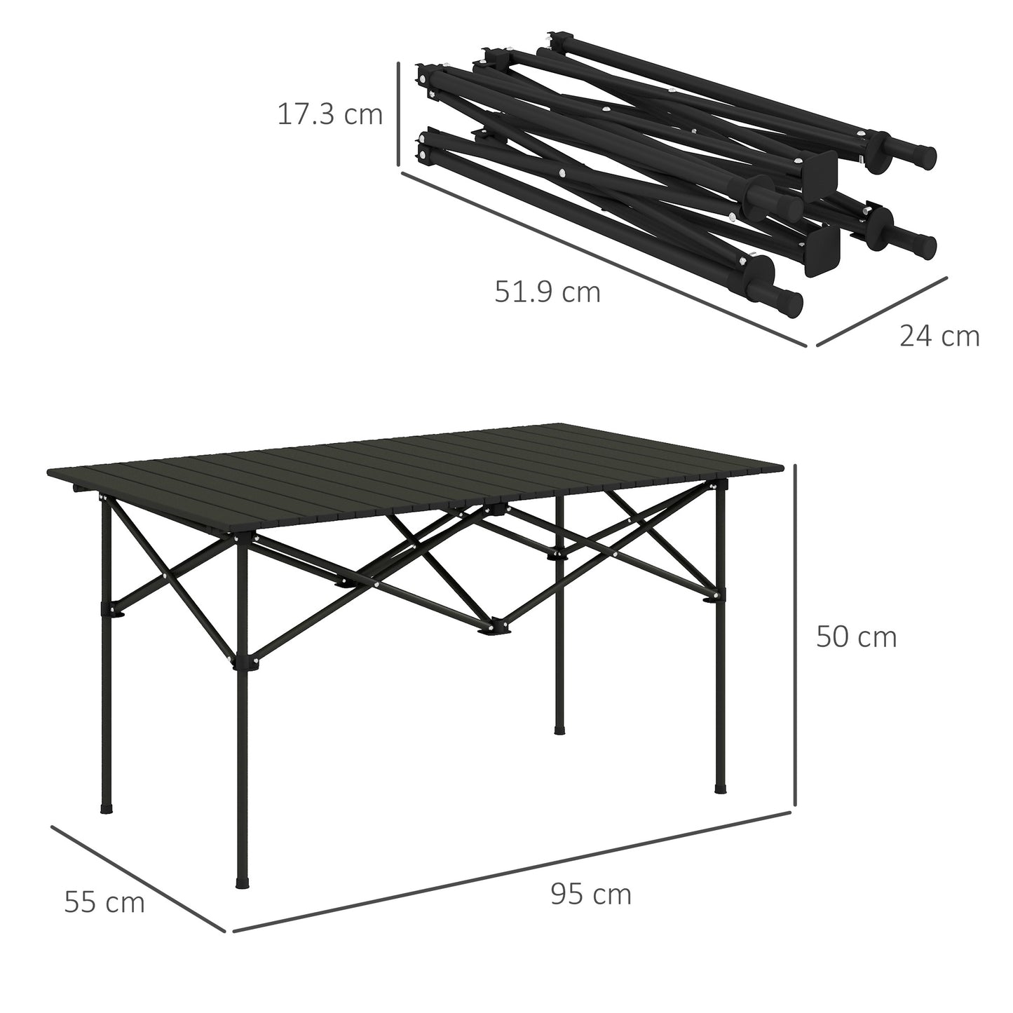 Outsunny Two-Seater Portable Aluminium Table, with Roll-Up Tabletop and Bag