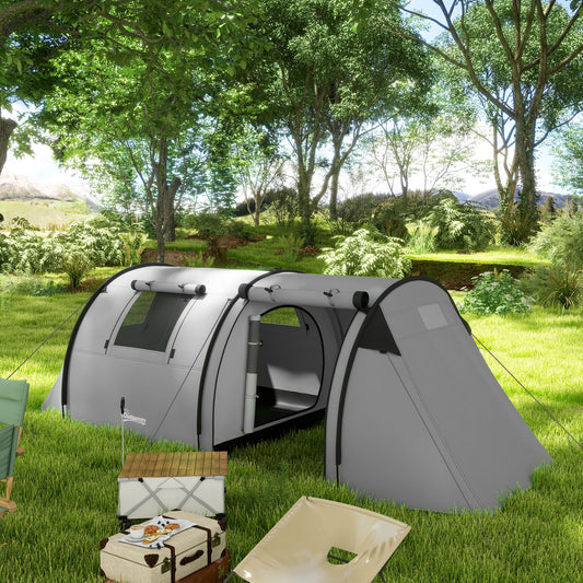 Outsunny Four Man Duo Room Tunnel Tent, with Accessories