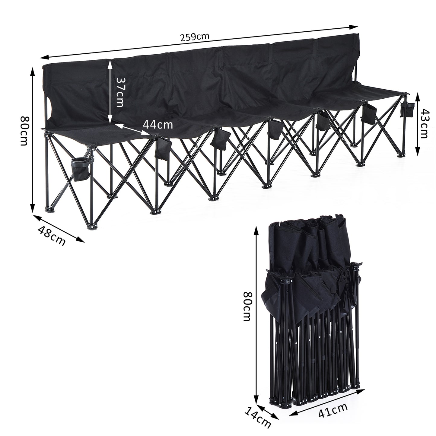 Outsunny 6 Seater Folding Camping Chair with Cup Holder & Carry Bag
