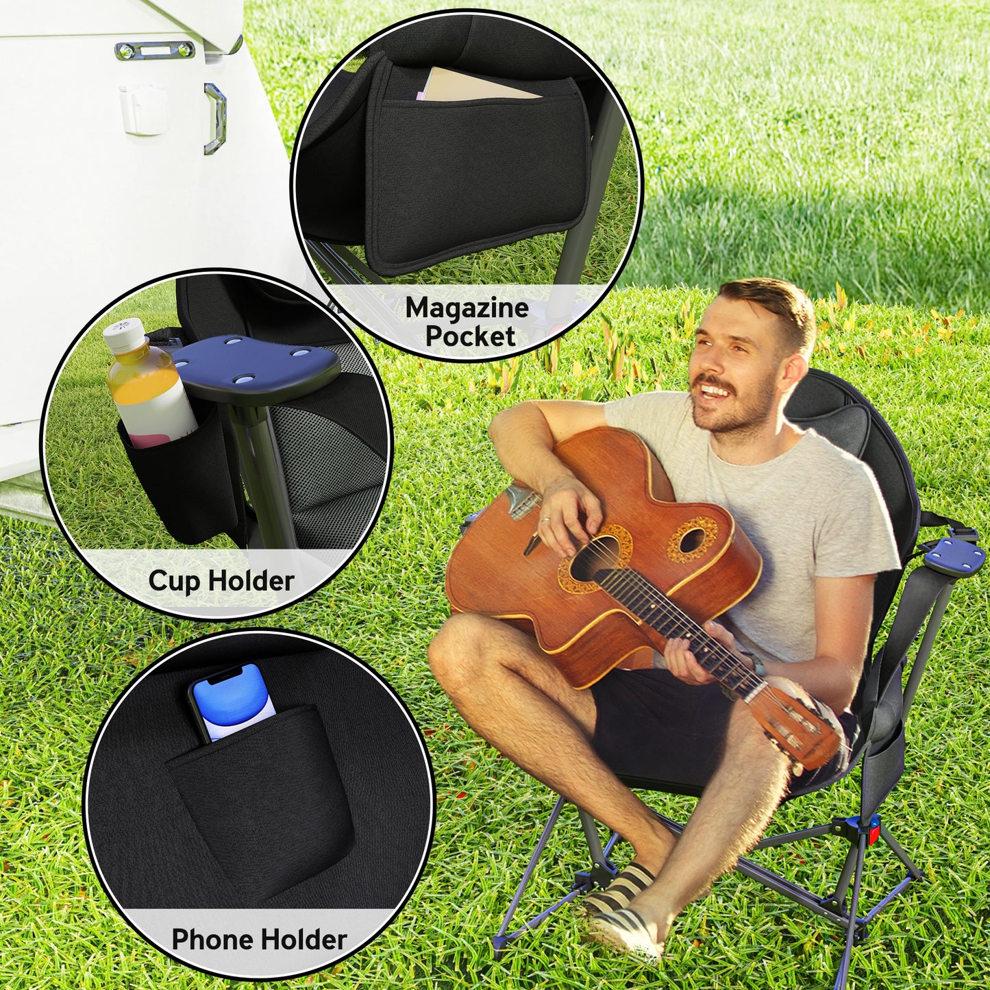 Outsunny Hammock Camping Chair Set of 2, Adjustable Back Swinging Camping Chair Portable Swinging Chair with Cup Holder, Headrest, Padded Seat and Carry Bag for Travel Fishing Hiking