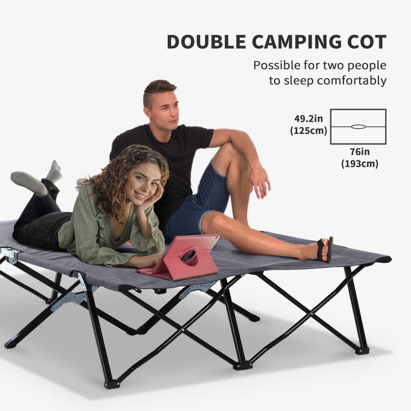 Outsunny Double Camping Cot Bed, with Bag