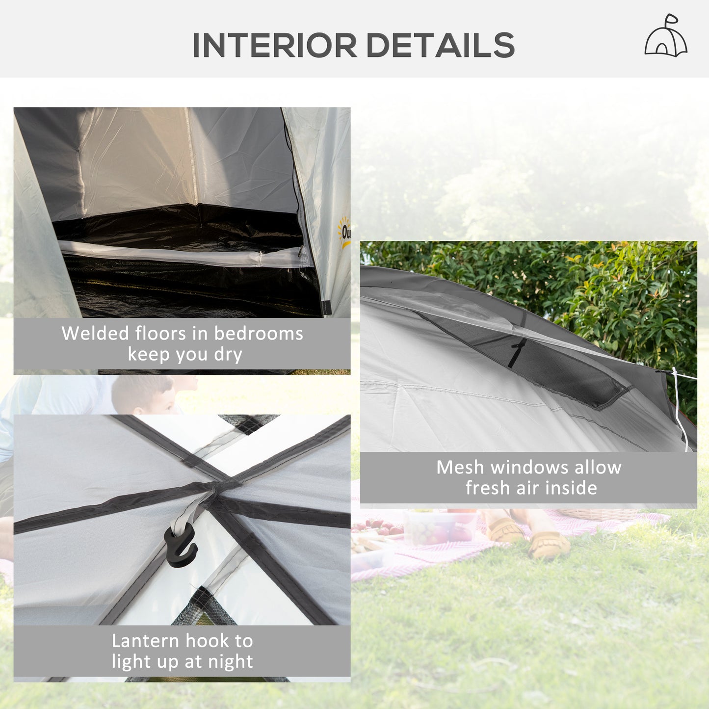 Outsunny Four-Man Tunnel Tent, with Two Bedrooms and Living Room