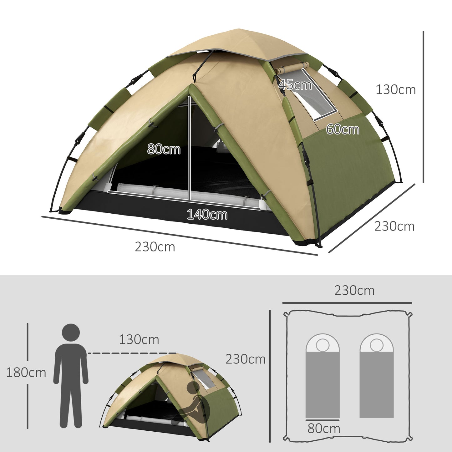 Outsunny Two-Man One Room Camping Tent, with Accessories