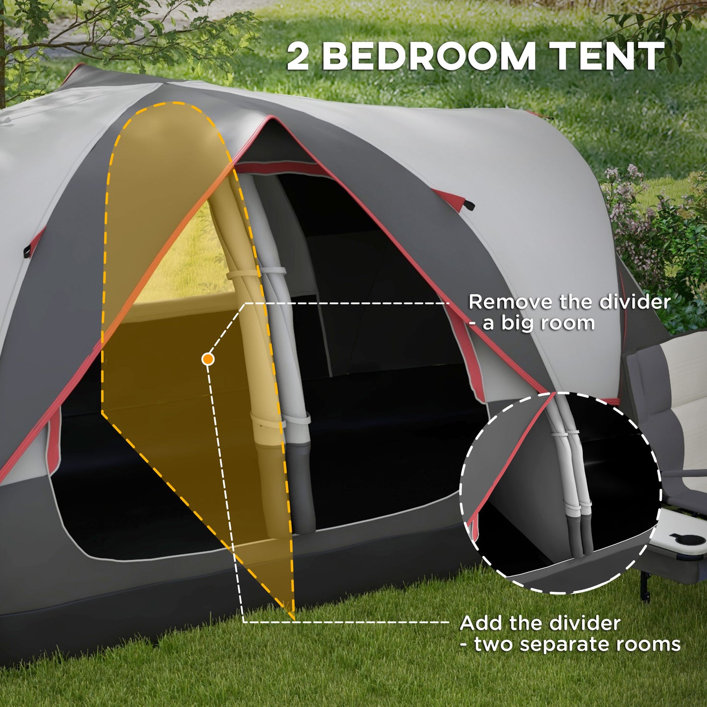 Outsunny Camping Tent for 6-8 Man with 2000mm Waterproof Rainfly and Carry Bag for Fishing Hiking Festival