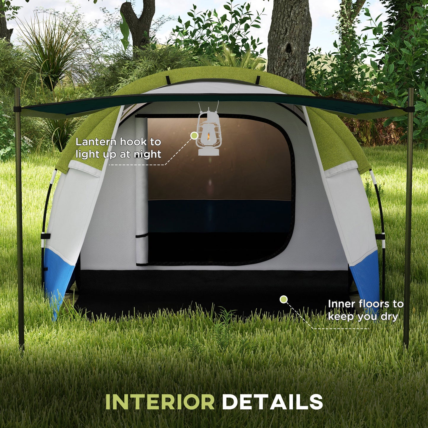 Outsunny Three Man Two-Room Tent, with Porch and Accessories