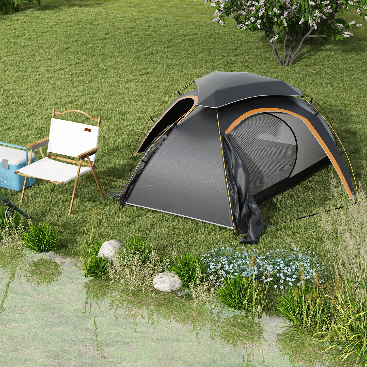 Outsunny Aluminium Frame Camping Tent Dome Tent with Removable Rainfly, 2000mm Waterproof, for 1-2 Man