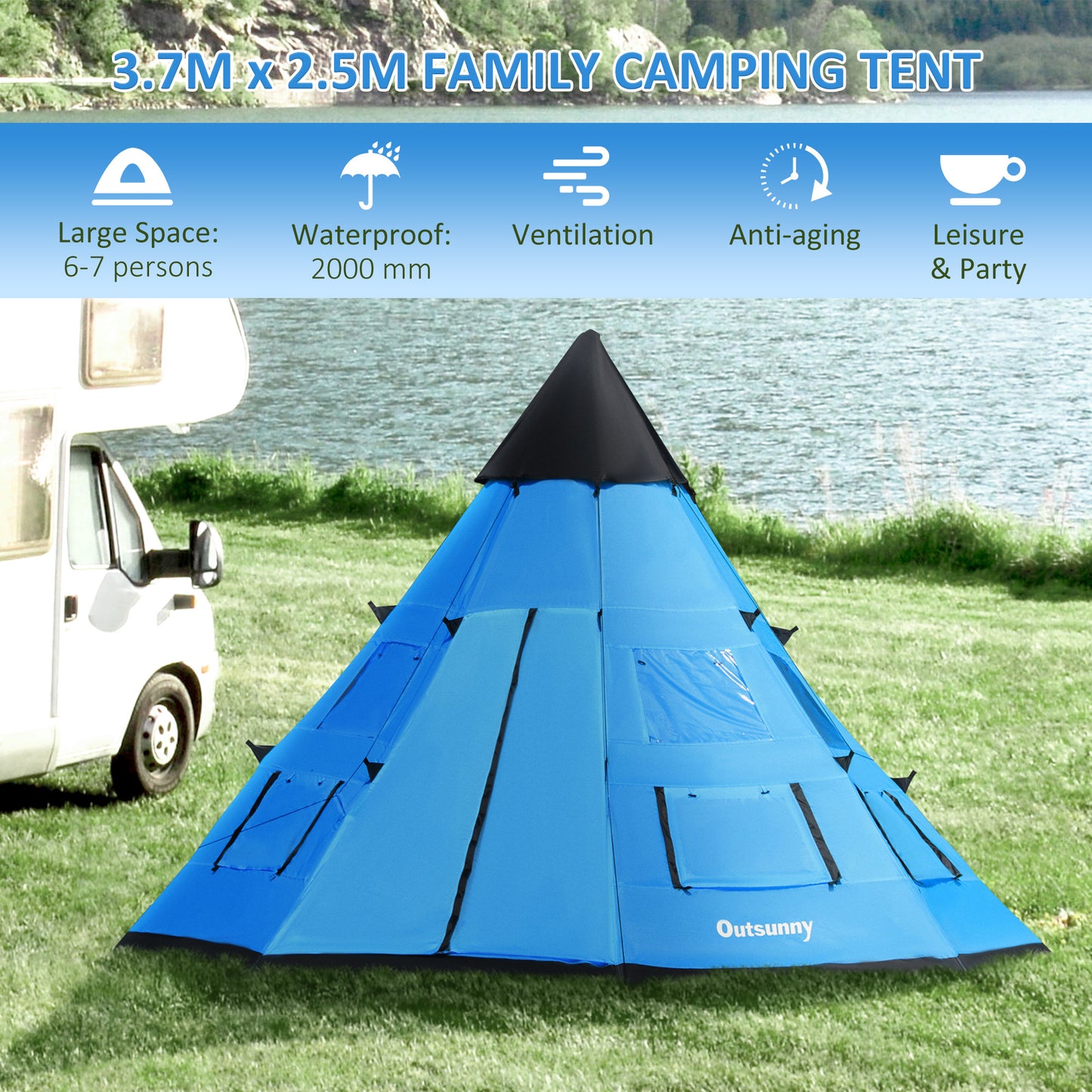 Outsunny 6 Men Tipi Tent with Carry Bag