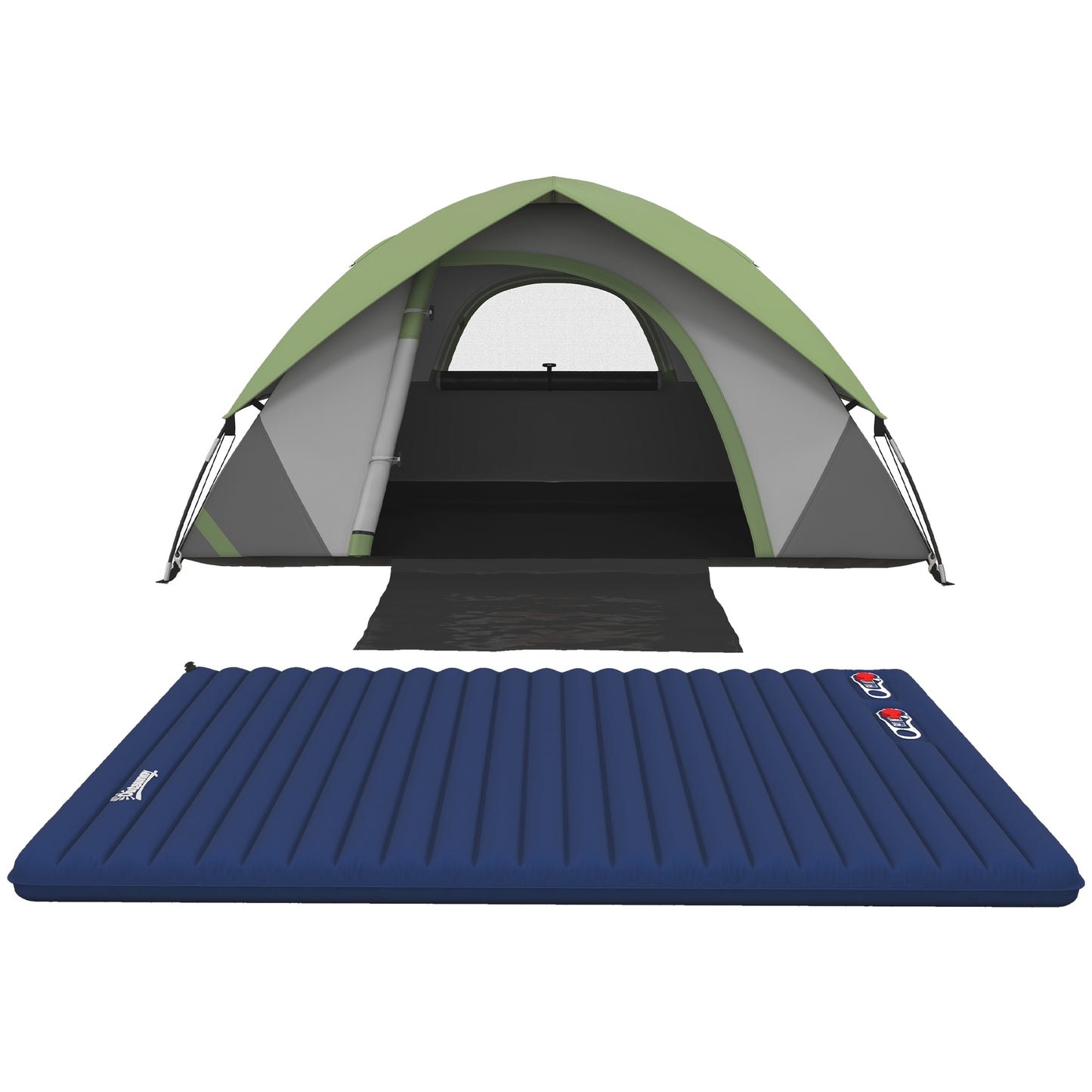 Outsunny Camping Tent with Inflatable Mattress, 2-3 Person Dome Tent with Air Bed and Sewn-in Groundsheet, Portable 3000mm Waterproof Tent with Carry Bag and Hook, for Fishing Hiking