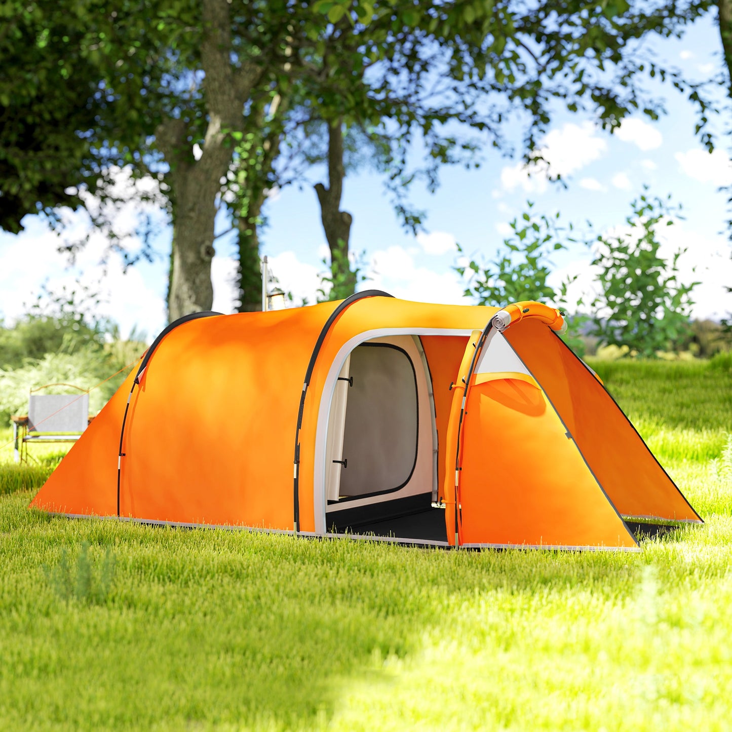 Outsunny 2-3 Man Tunnel Tents w/ Vestibule Camping Tent Porch Air Vents Weather-Resistant Shelter