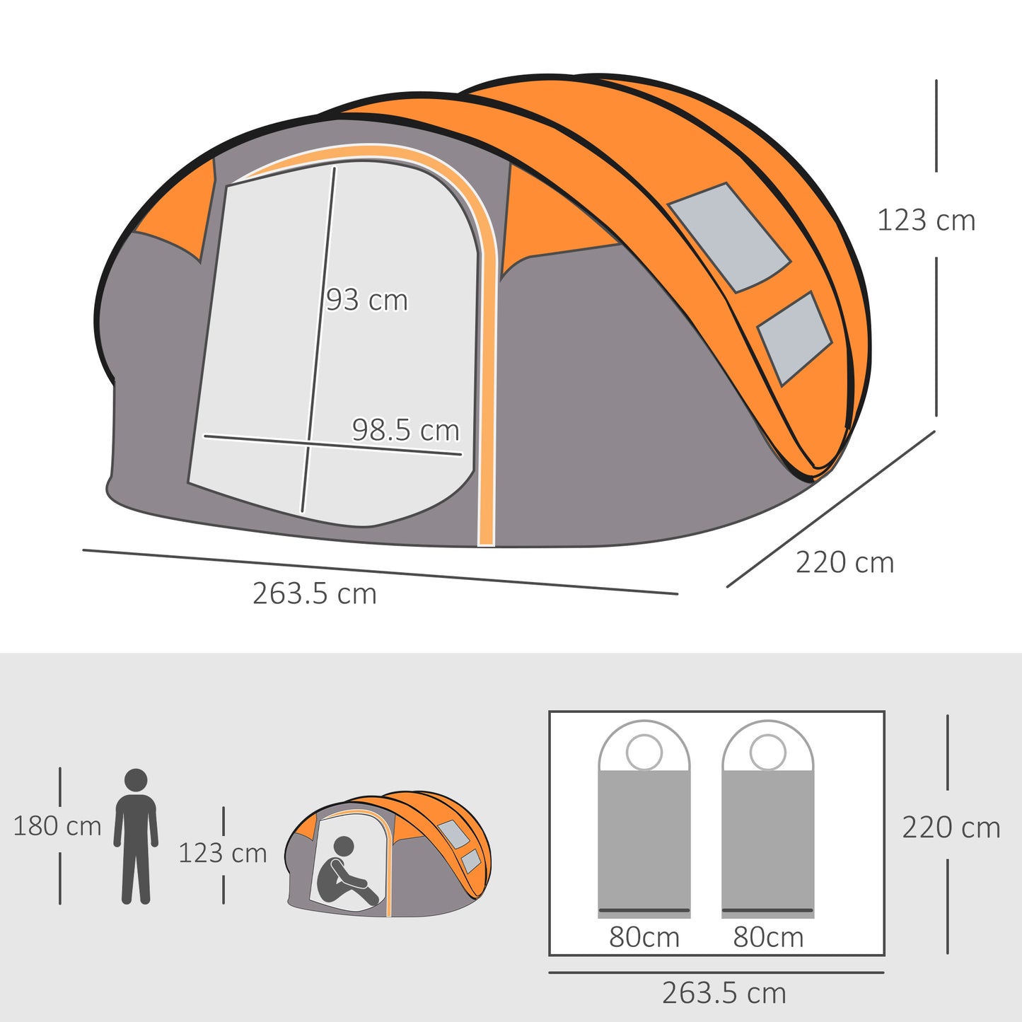 Outsunny 4-5 Person Pop-up Camping Tent Family Tent w/ 2 Mesh Windows & PVC Windows Portable Carry Bag for Outdoor Trip