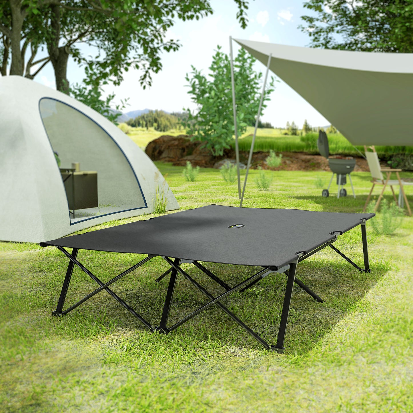 Outsunny Double Camping Cot Bed, with Bag