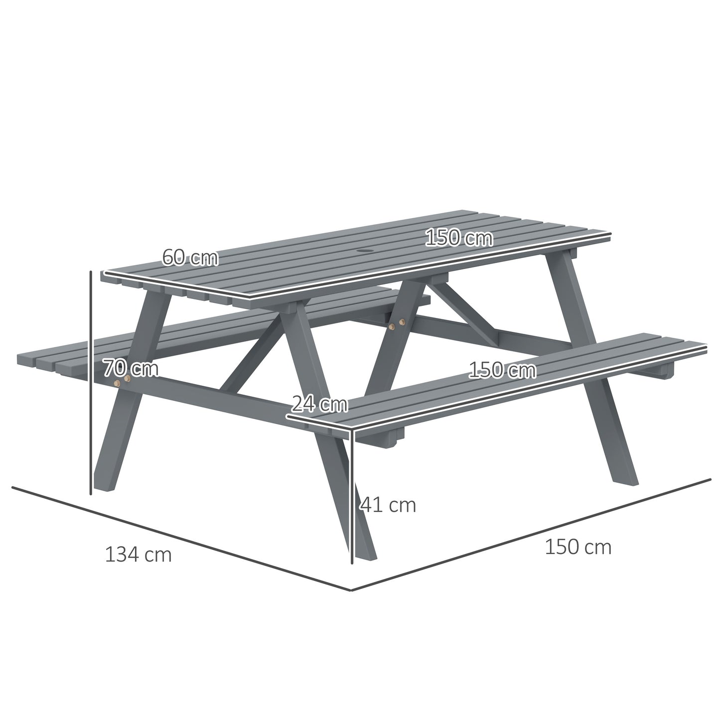 Outsunny 6 Seater Wooden Picnic Table Bench for Outdoor Garden or Patio with Parasol Cutout 150 cm
