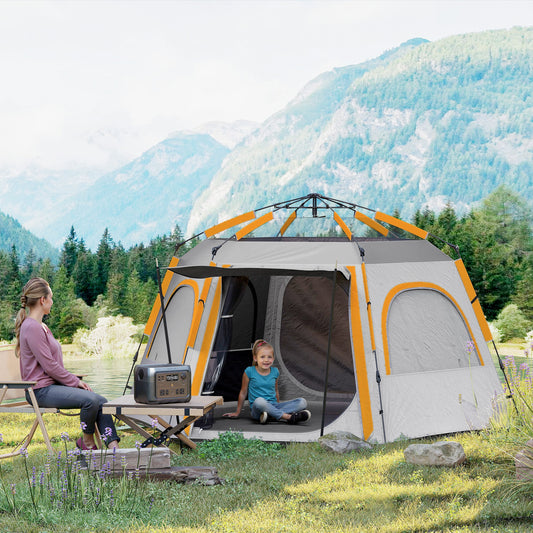 Outsunny Instant Camping Tent, 2/3/4 Person Easy Setup Dome Family Tent with Vestibule, Rainfly, 4 Mesh Windows & 2 Doors, Hexagonal Design, Waterproof & UV Protected